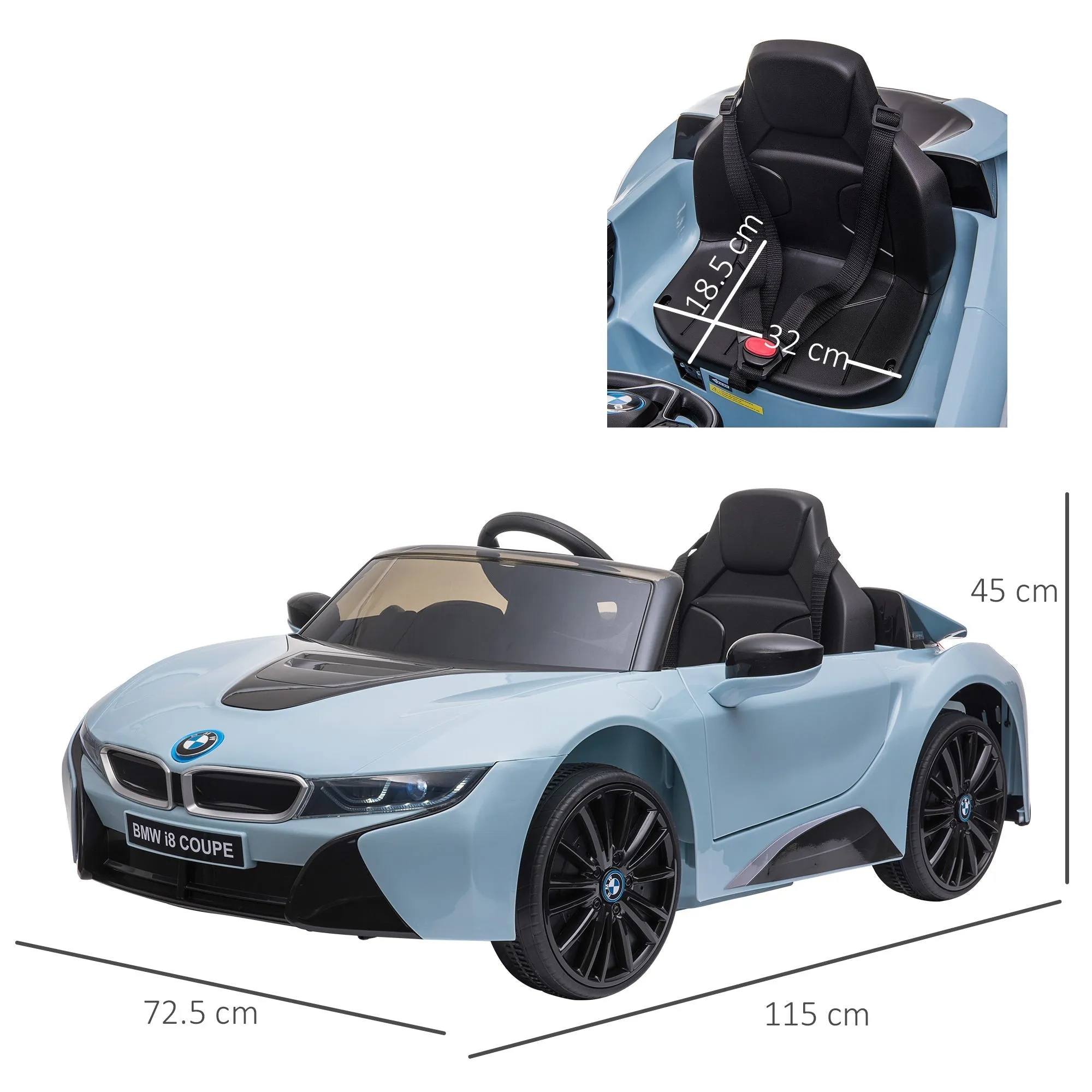 Electric Ride-On Car for Children 3-8 Years Licensed BMW I8 Coupe with Remote Control and 2 Doors, 115x72. 5x46 cm, Blue - Image 3