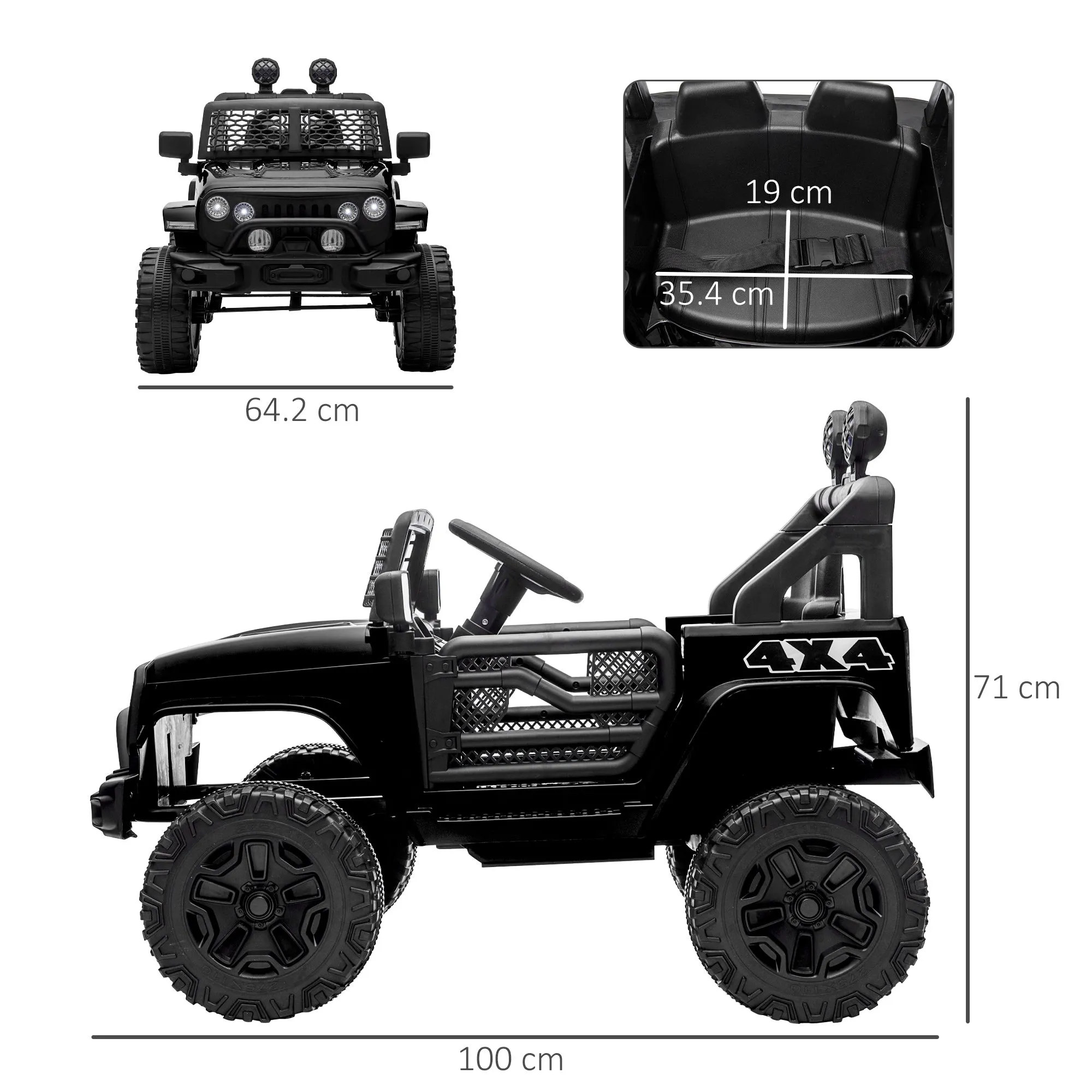 Electric Ride-On Car for Kids 3-6 Years 12V with Remote Control, Headlights and Horn, 100x64. 2x71 cm, Black - Image 3