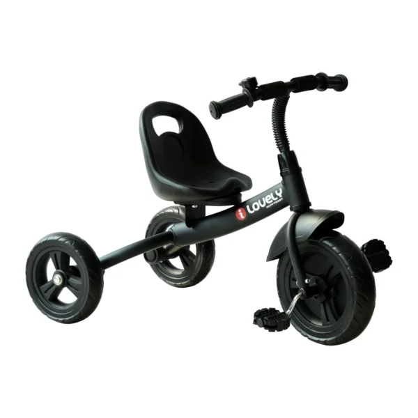 metal tricycle with bell, mudguard, special wheel, black
