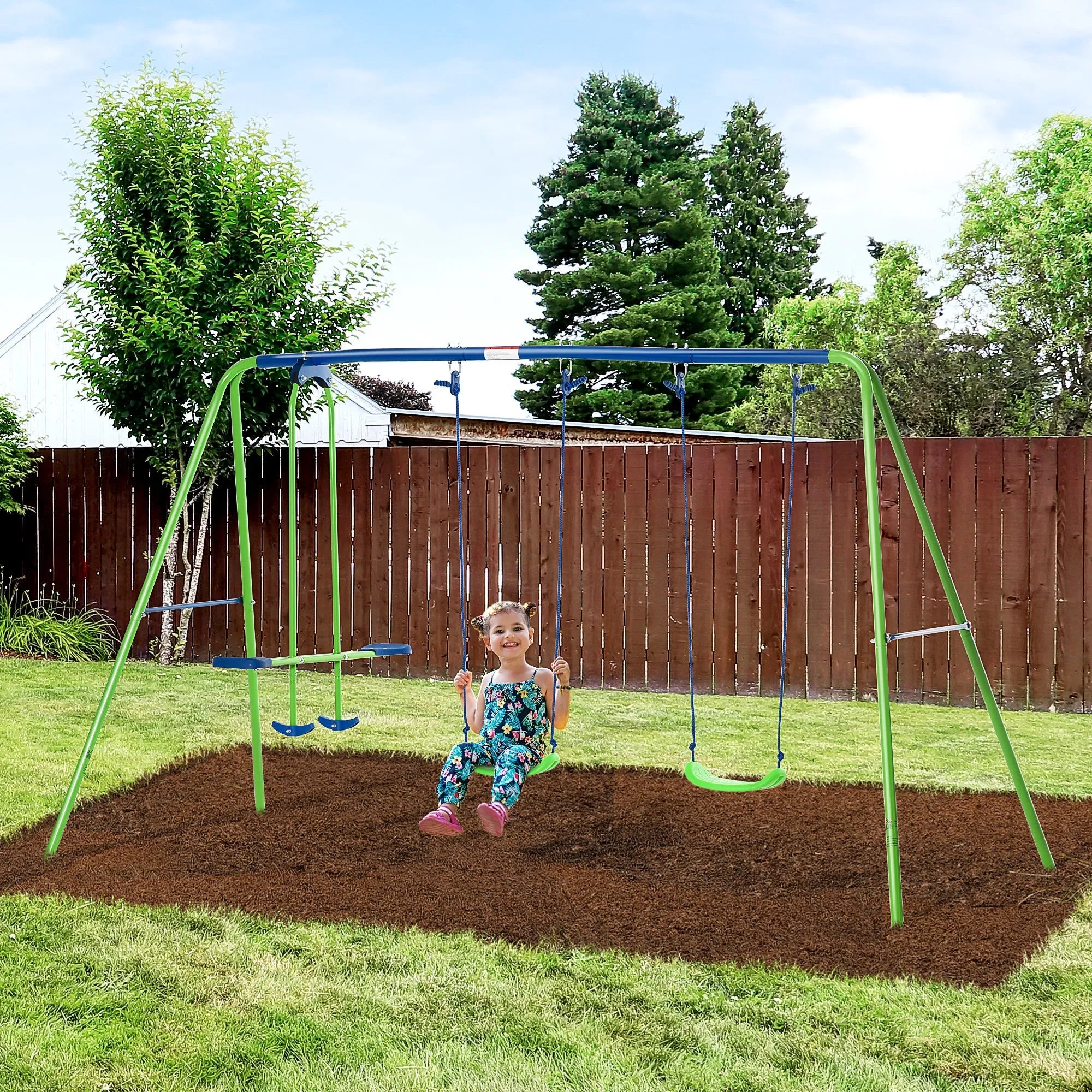Garden Swing Set for 4 Children, 1 Double Swing and 2 Single Swings, Weight Capacity 45kg (Swing) 180kg (Total), 280x140x178cm - Image 2