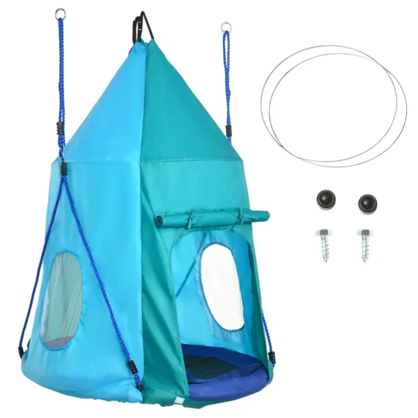 Garden Swing with Tent for Children from 3-8 Years, Ø100cm and Adjustable Ropes, Blue