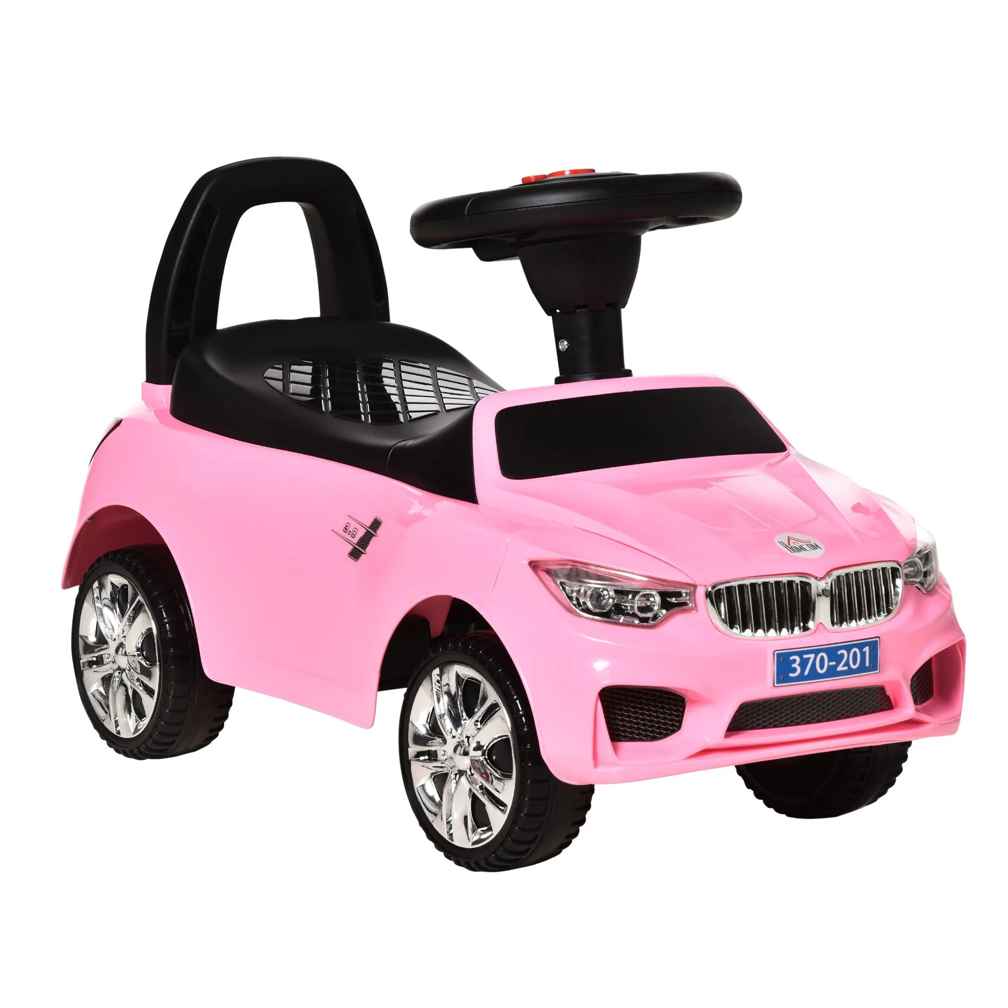Children's Ride-On Toy Car with Steering Wheel, Built-in Headlights and Music, PP and Metal Children's Car, 63.5x28x36 cm, Pink