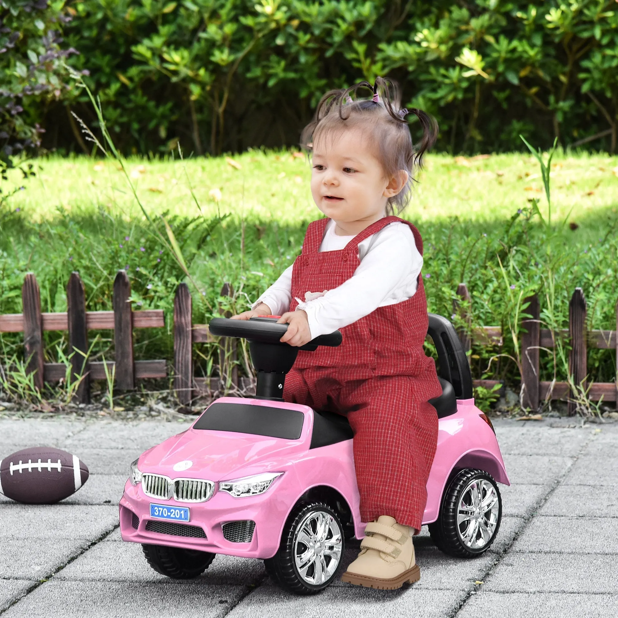 Children's Ride-On Toy Car with Steering Wheel, Built-in Headlights and Music, PP and Metal Children's Car, 63.5x28x36 cm, Pink - Image 2