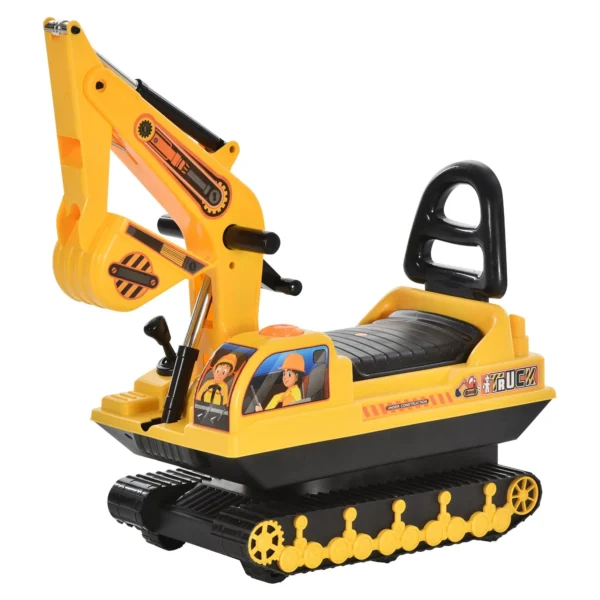 Excavator Bulldozer Ride-on Toy for Children max. 30 kg with Backrest, Movable Arm and Storage Compartment, 78x24x58.5cm