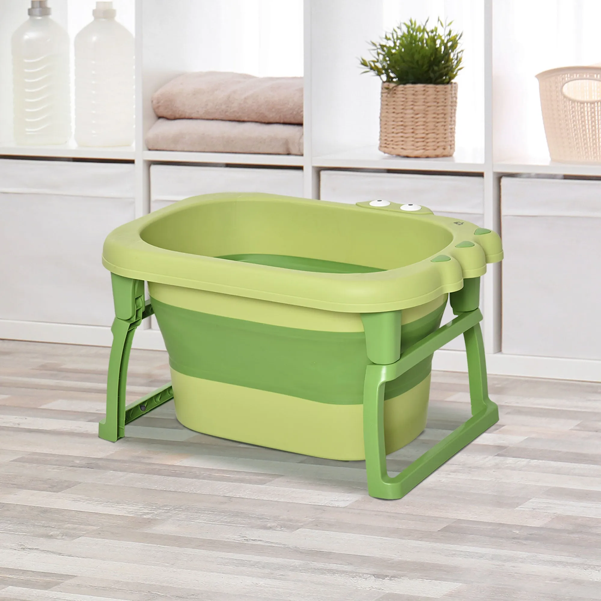 Foldable Baby Bath Tub for 0-6 Years Old in Non-Slip Plastic Green, 75.3x55.4x43cm - Image 2