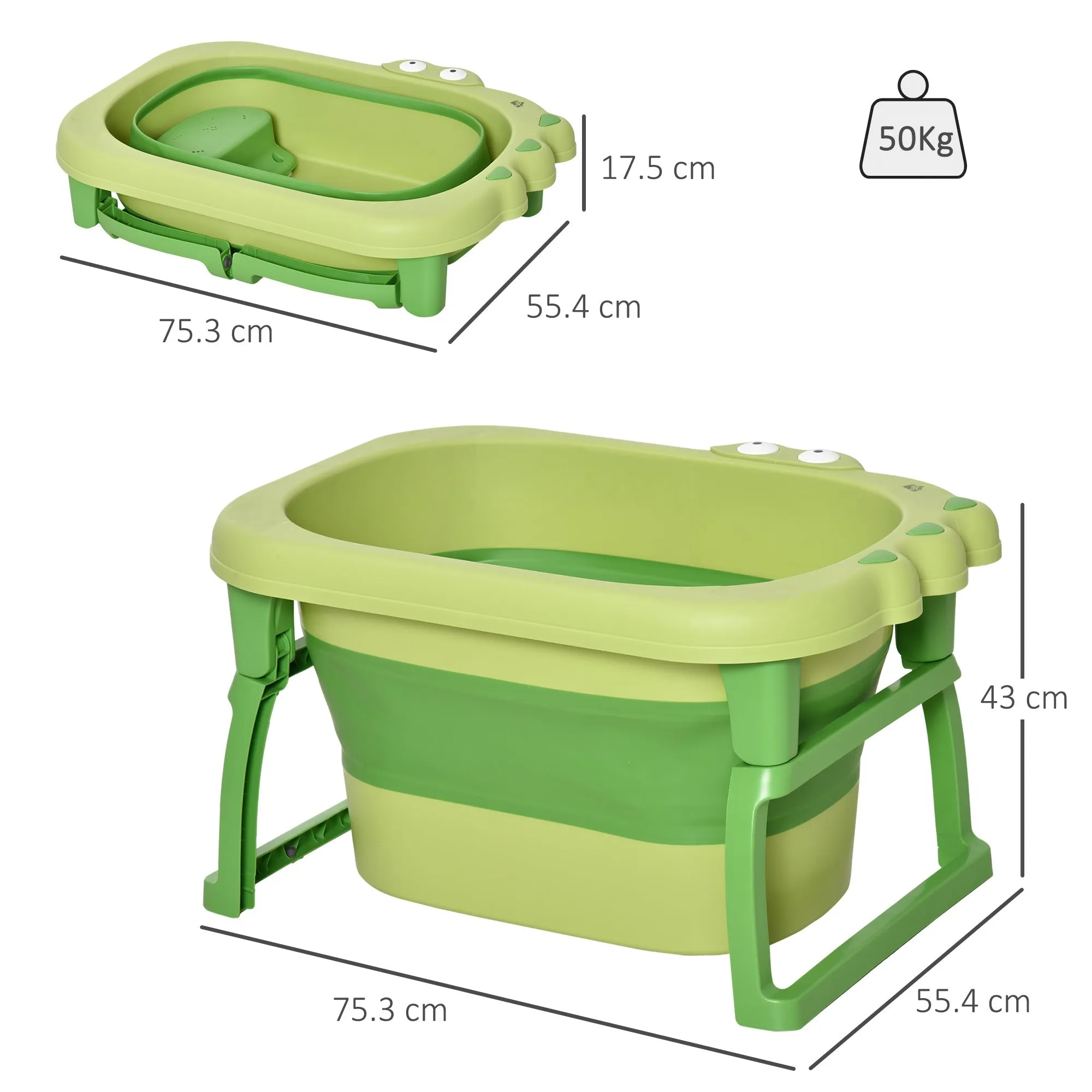 Foldable Baby Bath Tub for 0-6 Years Old in Non-Slip Plastic Green, 75.3x55.4x43cm - Image 3