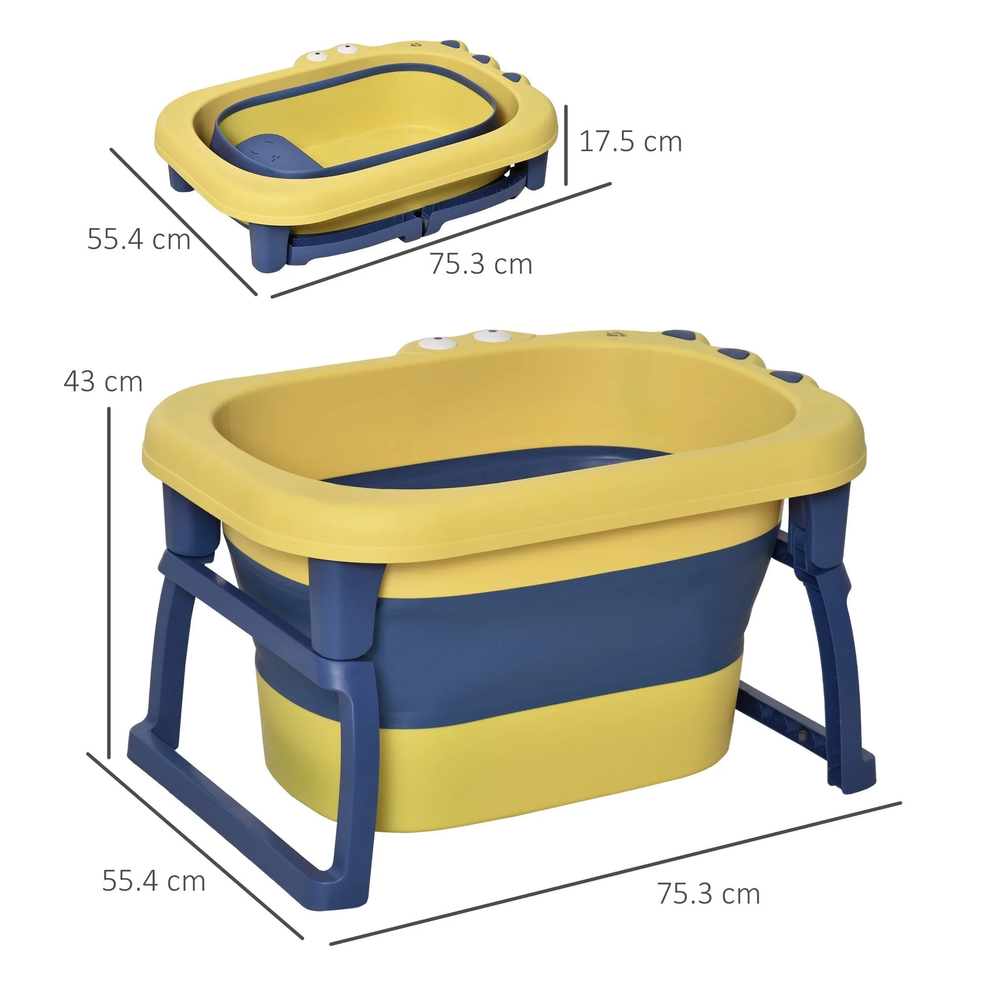 Folding bath tray for babies and children aged 0-6, in non-slip plastic, blue and yellow, 75.3x55.4x43cm - Image 3