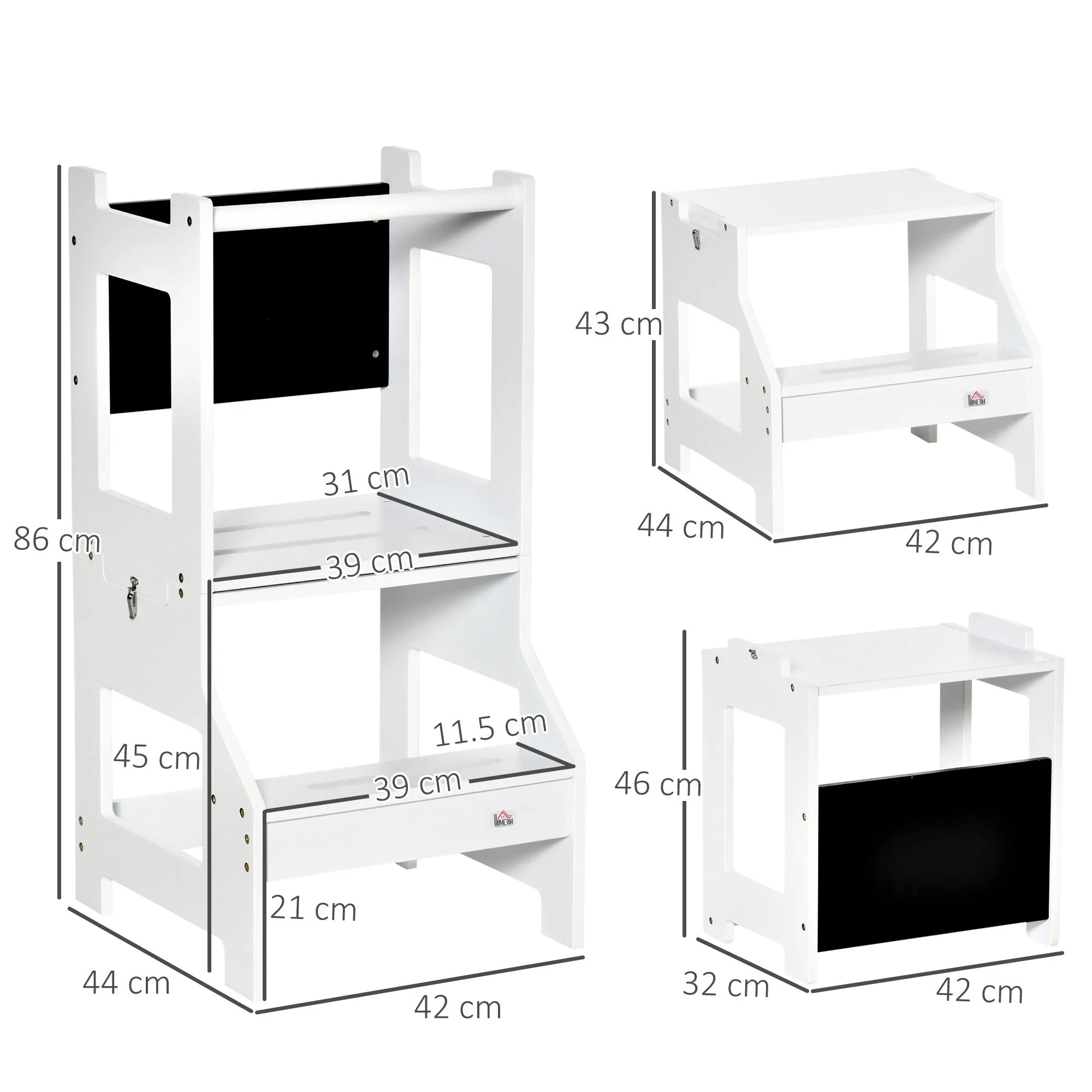 2 in 1 Detachable MDF Montessori Ladder with Stool and Blackboard Included for Children 3-6 Years, White - Image 3
