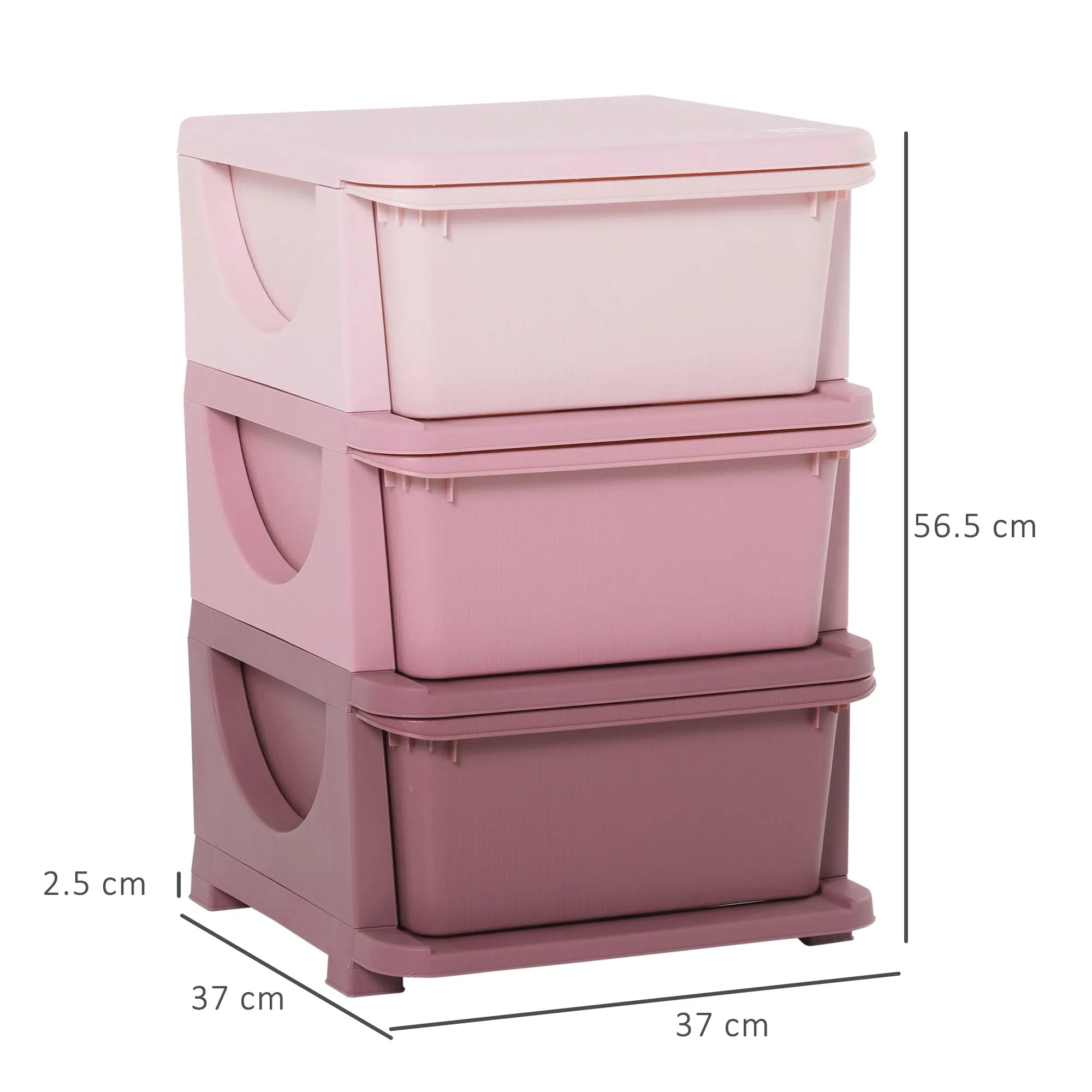 PINKY | Colorful plastic chest of bedroom with 3 drawers | 37x37x56.5cm - Image 2