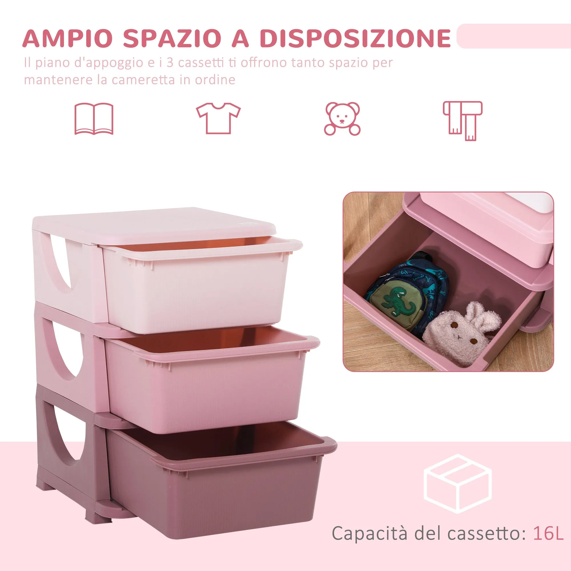 PINKY | Colorful plastic chest of bedroom with 3 drawers | 37x37x56.5cm - Image 3