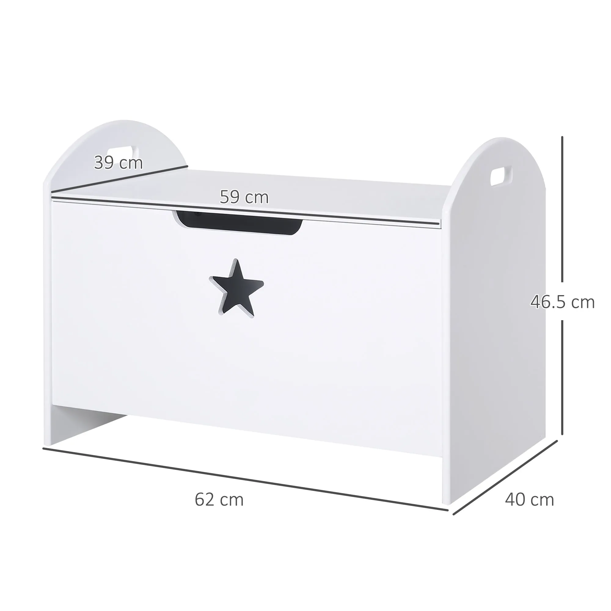 Wooden Toy Storage Chest for Children (62x40x46.5cm) in White with Safety Hinges - Image 3