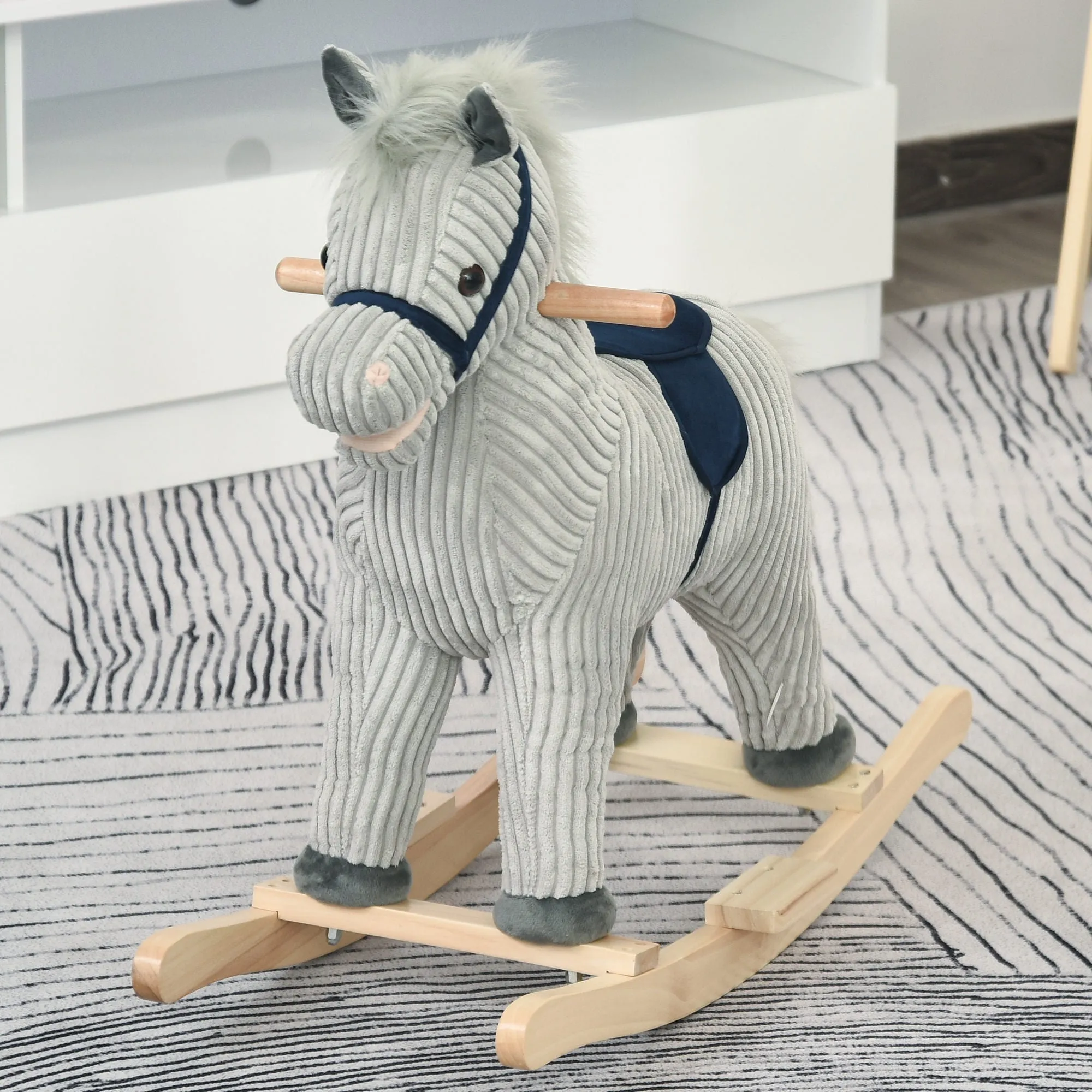 Rocking Horse for Children 3-6 Years with Sounds Plush, 73x35x64cm, Grey - Image 2