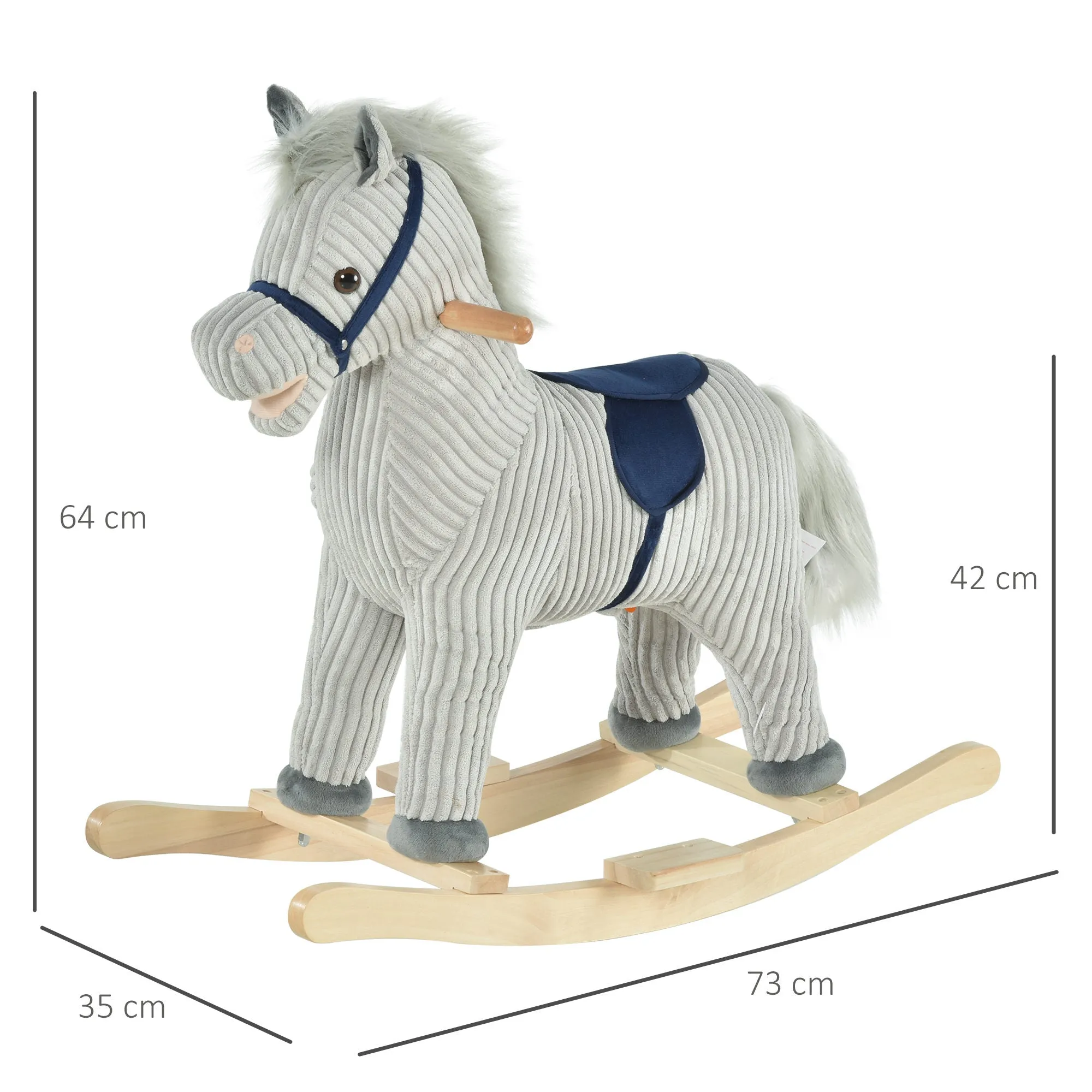Rocking Horse for Children 3-6 Years with Sounds Plush, 73x35x64cm, Grey - Image 3