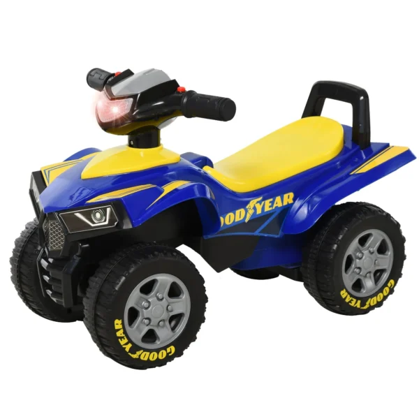 quad toys for children 18-36 months with goodyear license with realistic lights and sounds, blue and yellow, 60x31x42cm