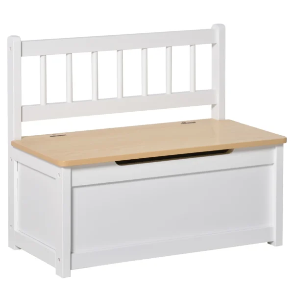 2 in 1 Wooden Children's Storage Chest with Piston for Safe Closing, 60x30x50cm White and Natural Wood