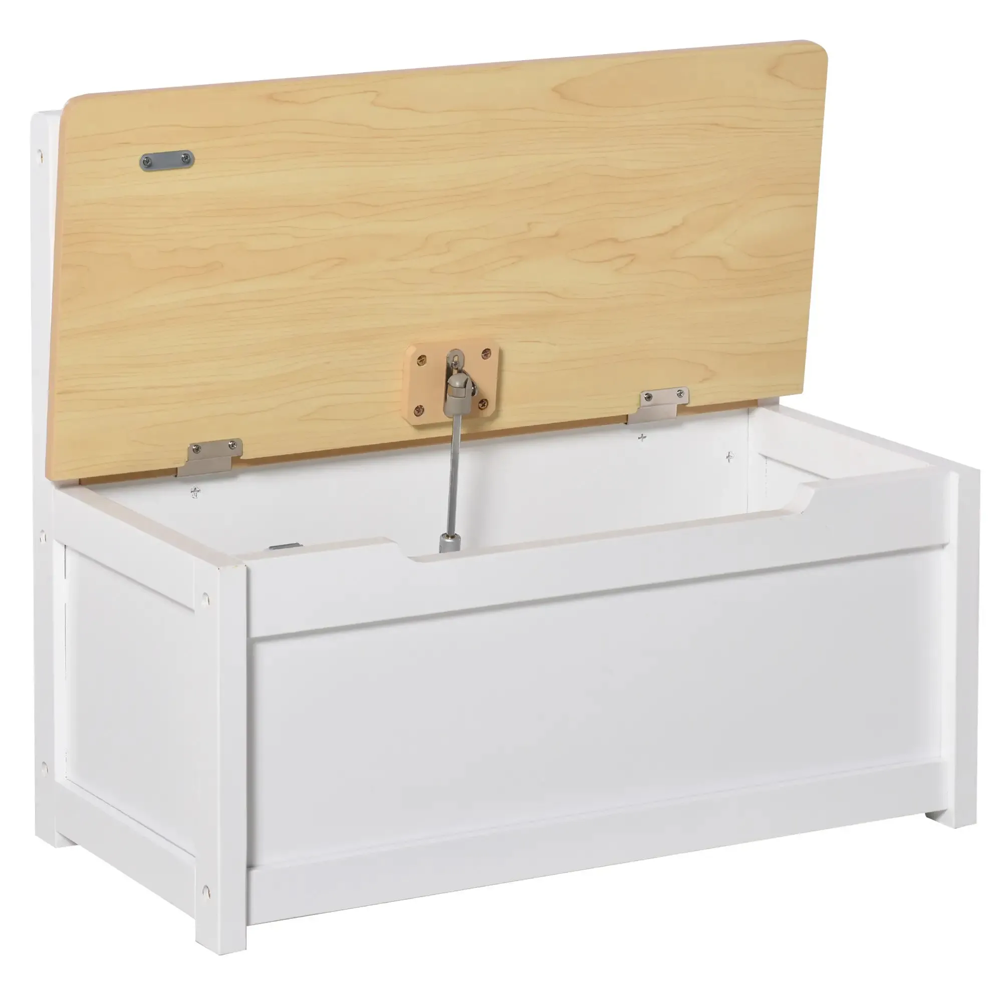 2 in 1 Wooden Children's Storage Chest with Piston for Safe Closing, 60x30x50cm White and Natural Wood - Image 3