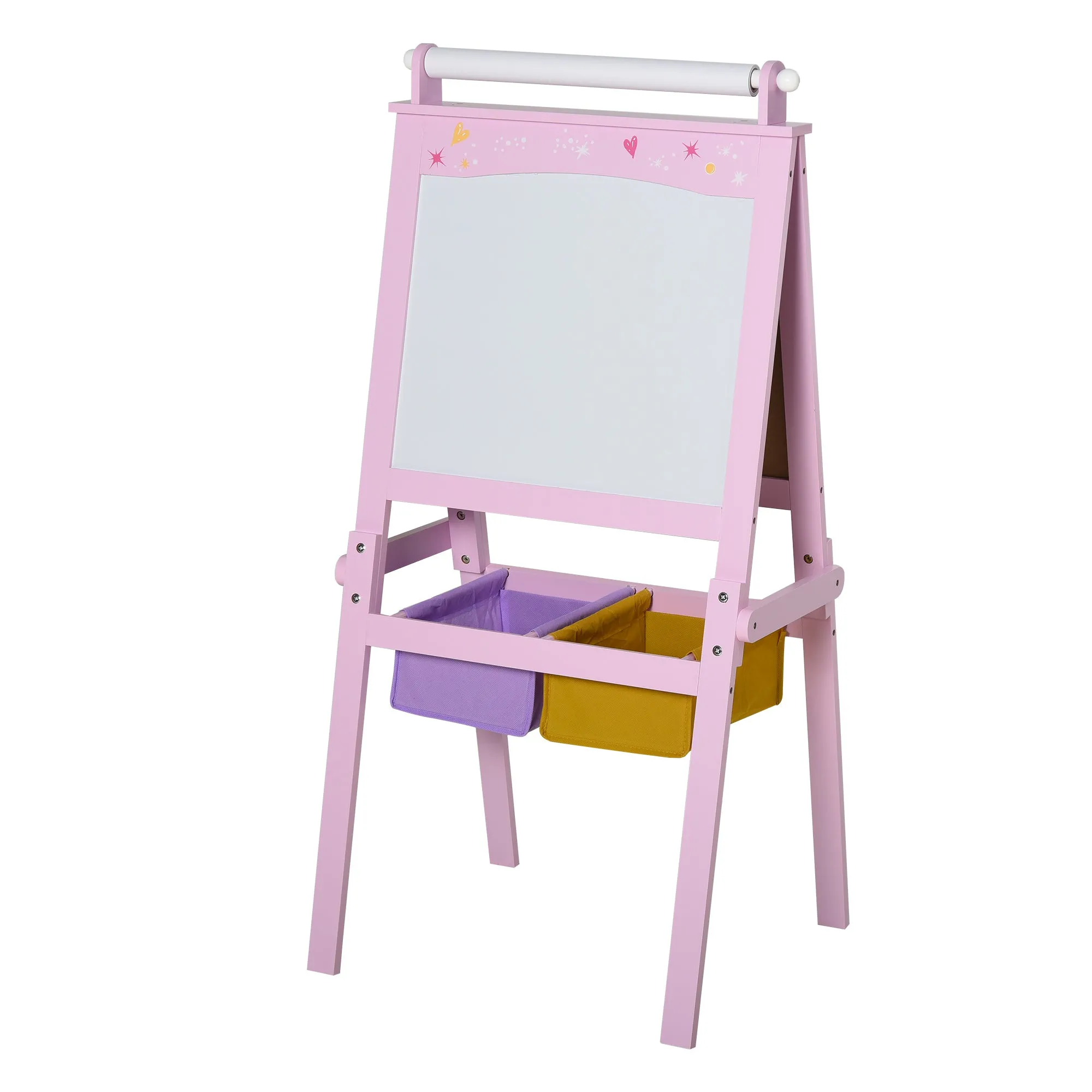 Lavagnetta with Kids stand 3 in 1 and with roller paper sheets pink wooden