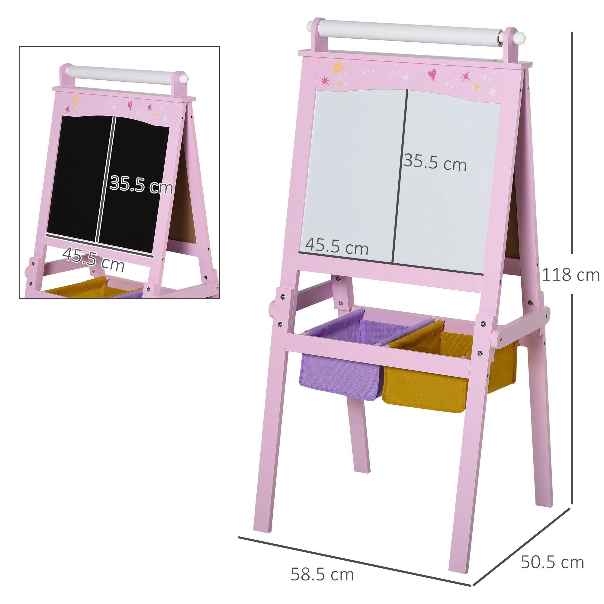 Lavagnetta with Kids stand 3 in 1 and with roller paper sheets pink wooden - Image 3