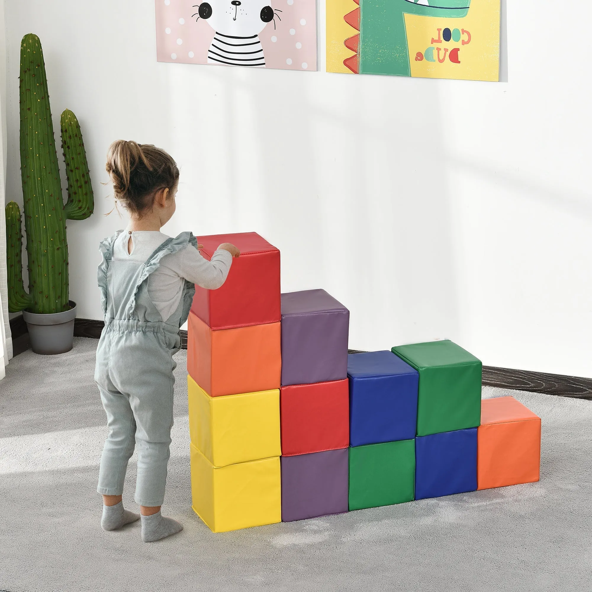 Set of 12 Soft Toy Cubes for Children 12-36 Months, Foam Blocks for Children, Soft Constructions in PU and EPE, 20x20x20 cm, Multicolor - Image 2