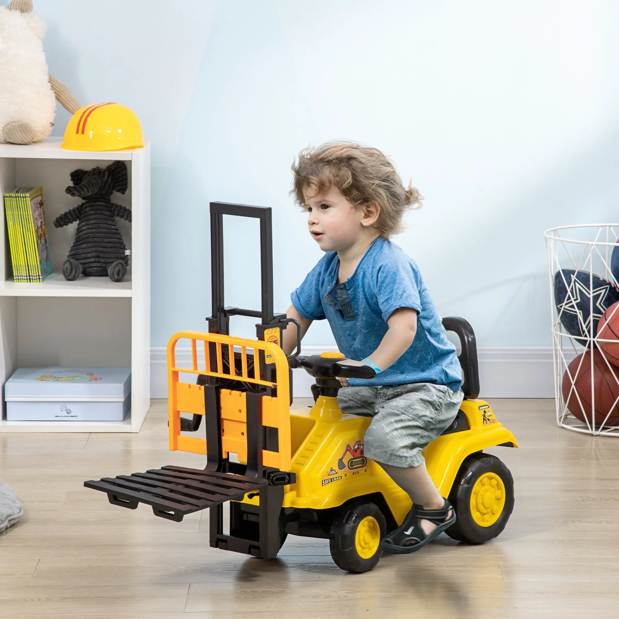 Pedal Tractor for Children 3-4 Years with Forklift and Storage Space, 86x27.5x47.5 cm, Yellow and Black - Image 2