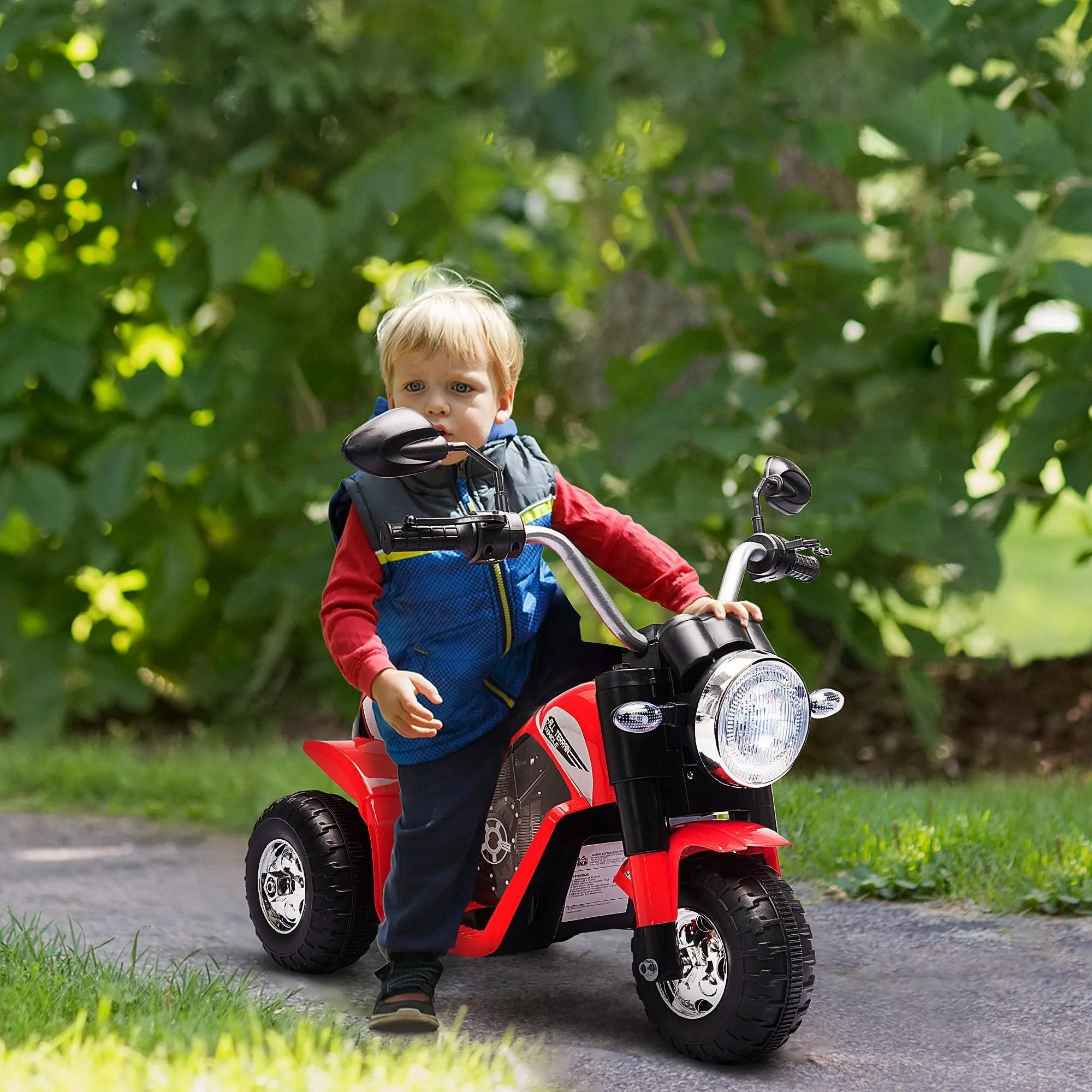 electric motorcycle for 3-wheeled children with lights and sounds, 6V rechargeable battery, speed 2 km/h, for children of 18-36 months, 72x57x56cm red - Image 2