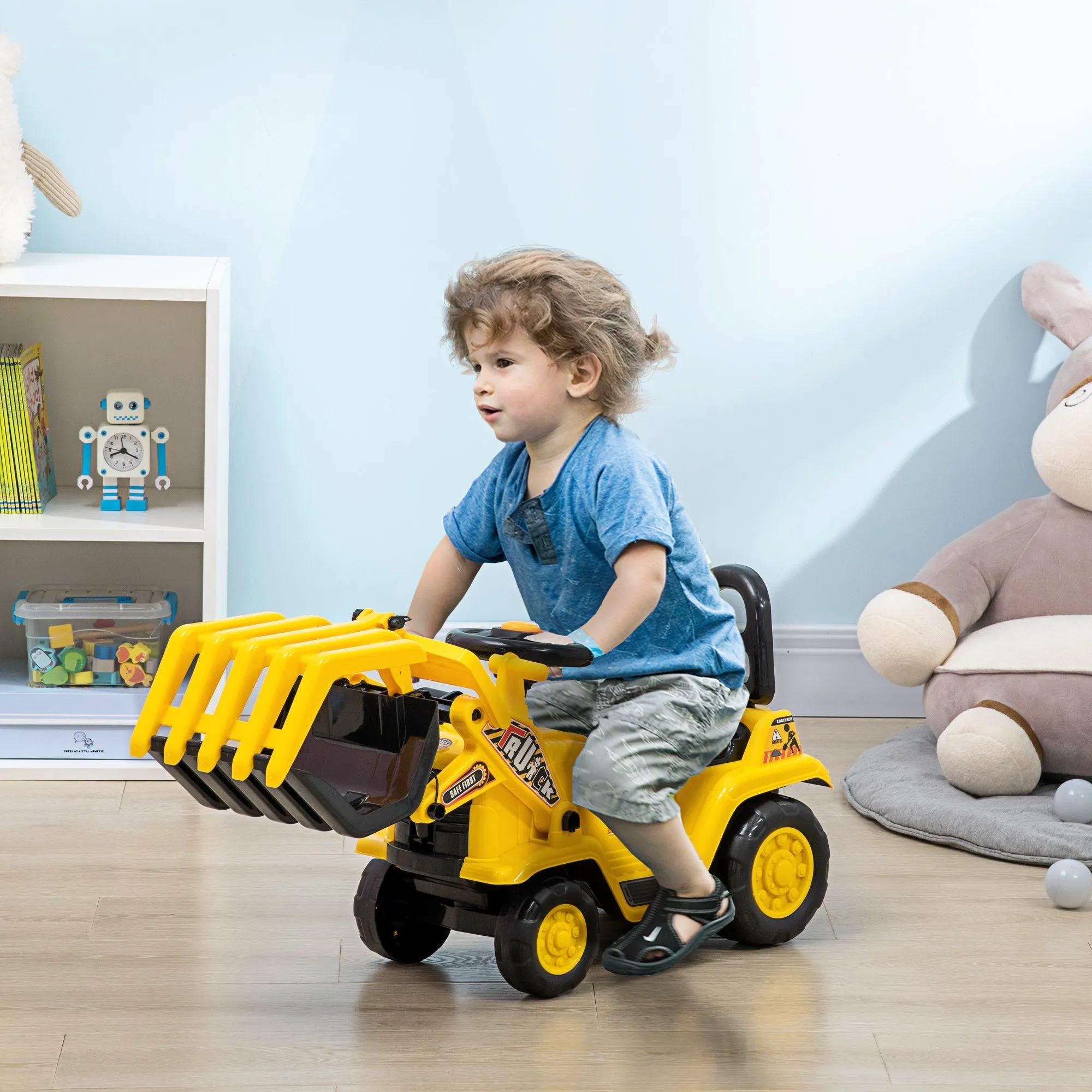 Excavator for Children 3-4 Years with Clamp, Sound Button and Storage Space, 83x27x39 cm, Yellow and Black - Image 2