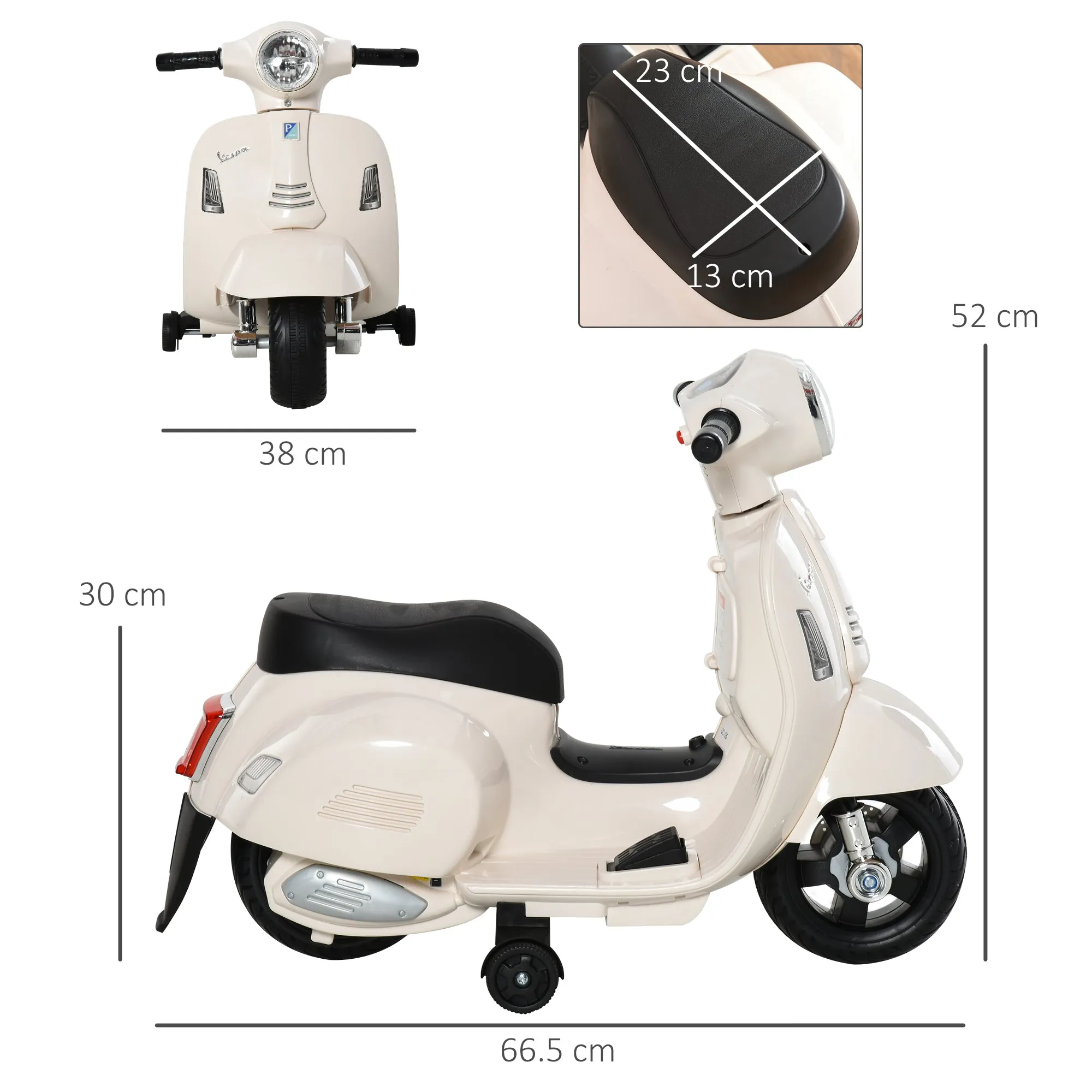 Officially Licensed Kids Electric Scooter, 6V Battery, Headlights and Horn, for Children 18-36 Months, White, 66.5x38x52cm - Image 3