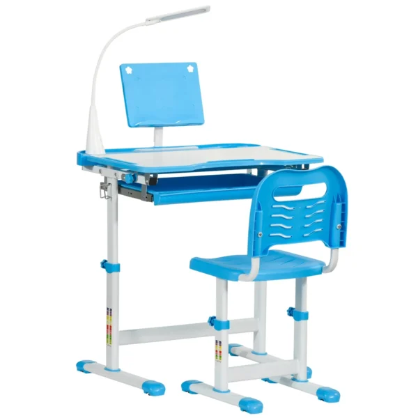 Children's Desk with Chair for 6-12 Years Old with Adjustable Height and Angle, Blue