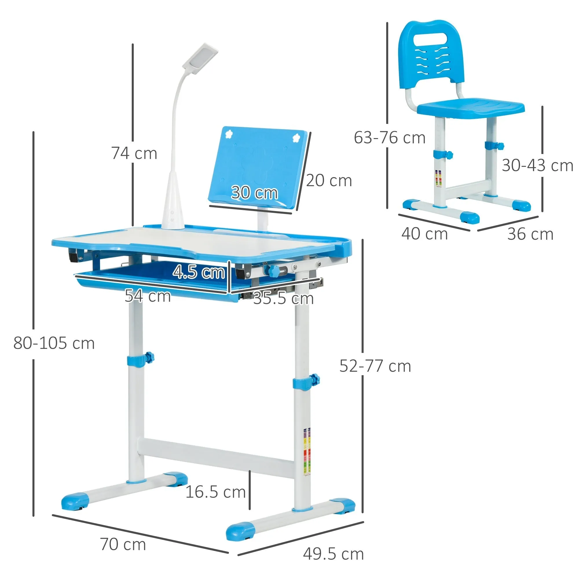 Children's Desk with Chair for 6-12 Years Old with Adjustable Height and Angle, Blue - Image 3