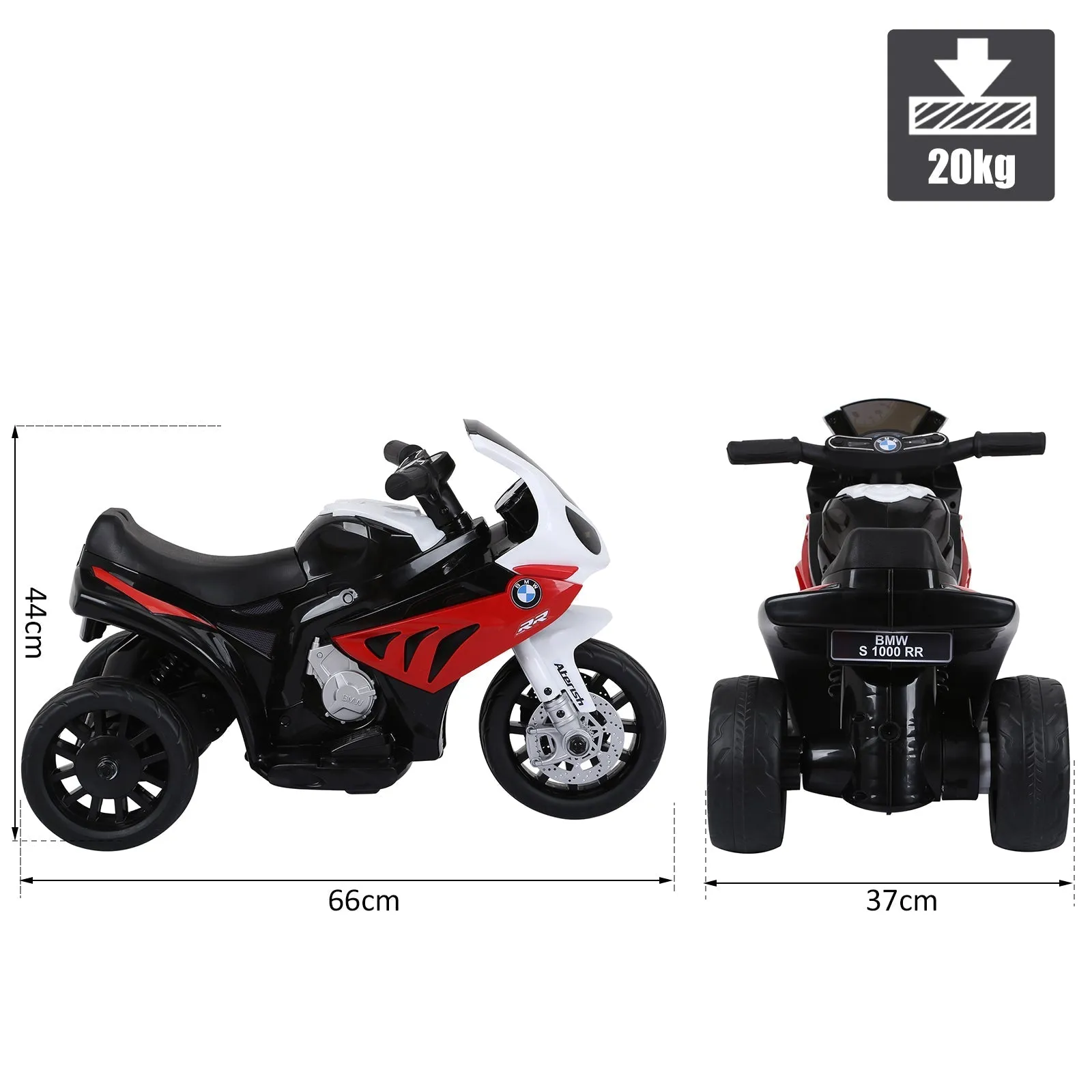 electric motorcycle for children max. 20kg with bmw license, 3 wheels, 6V rechargeable battery, red white, 66x37x44cm - Image 3