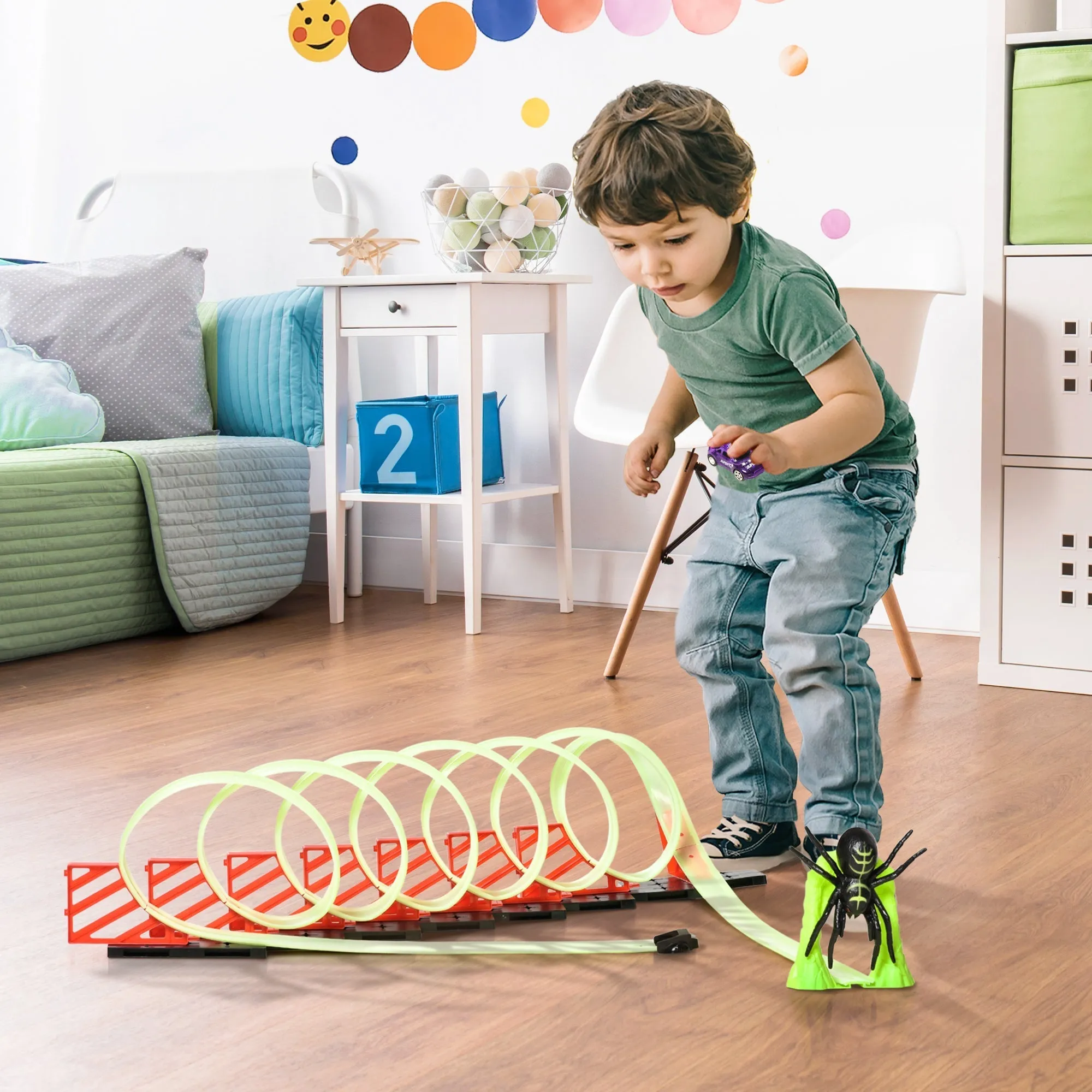 track for cars with luminous effects and car, for children for 3-6 years, 86x67x21cm - multicolor - Image 2