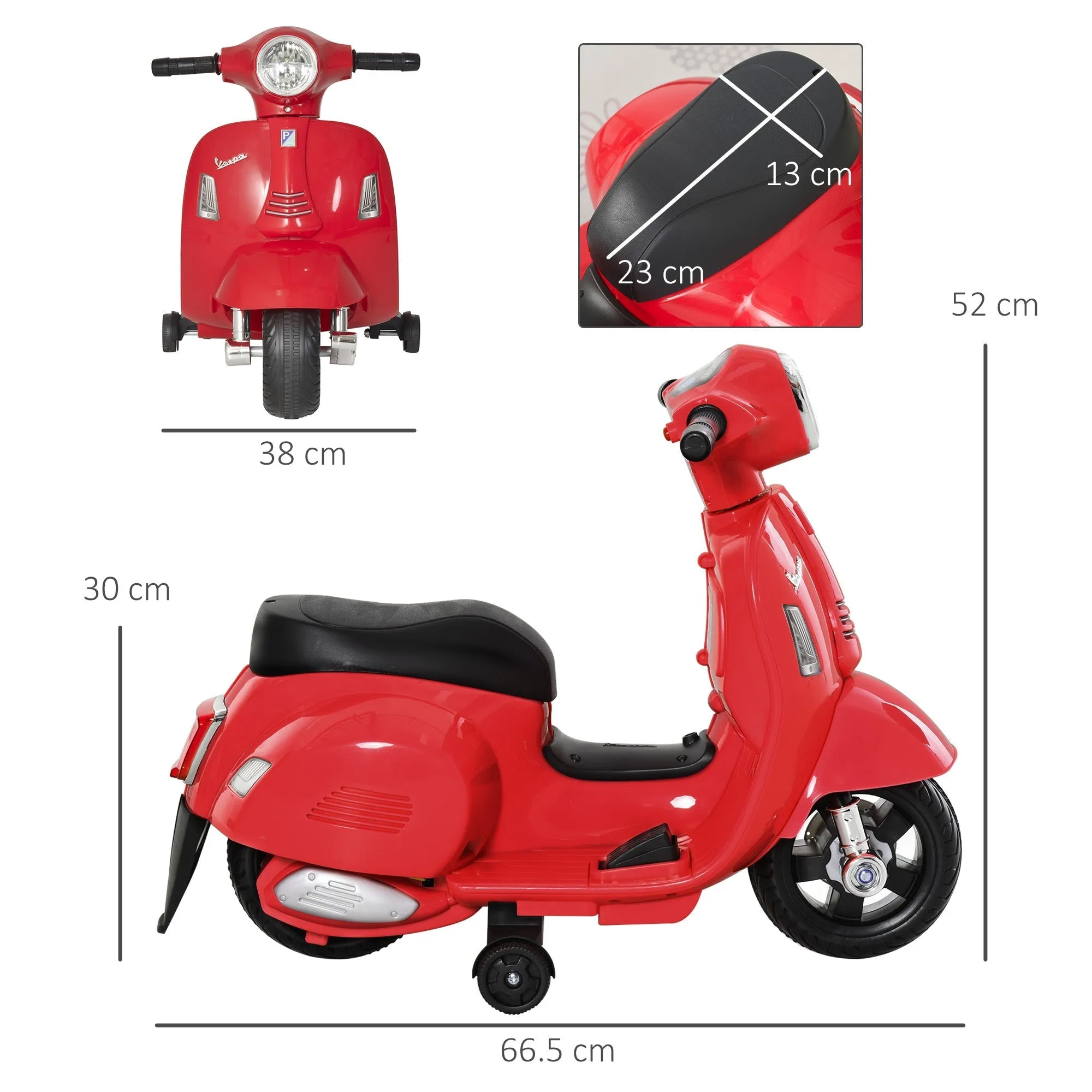 Officially Licensed Kids' Electric Scooter, 6V Battery, Headlights and Horn, for Children 18-36 Months, Red, 66.5x38x52cm - Image 3