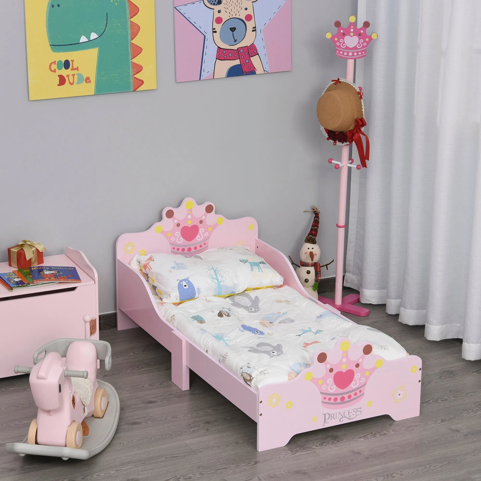 Children's Bed with Raised Edges and 6 Wooden Legs for Children's Bedroom, Cot for Children from 3-6 Years, 143x73x60cm, Pink - Image 2