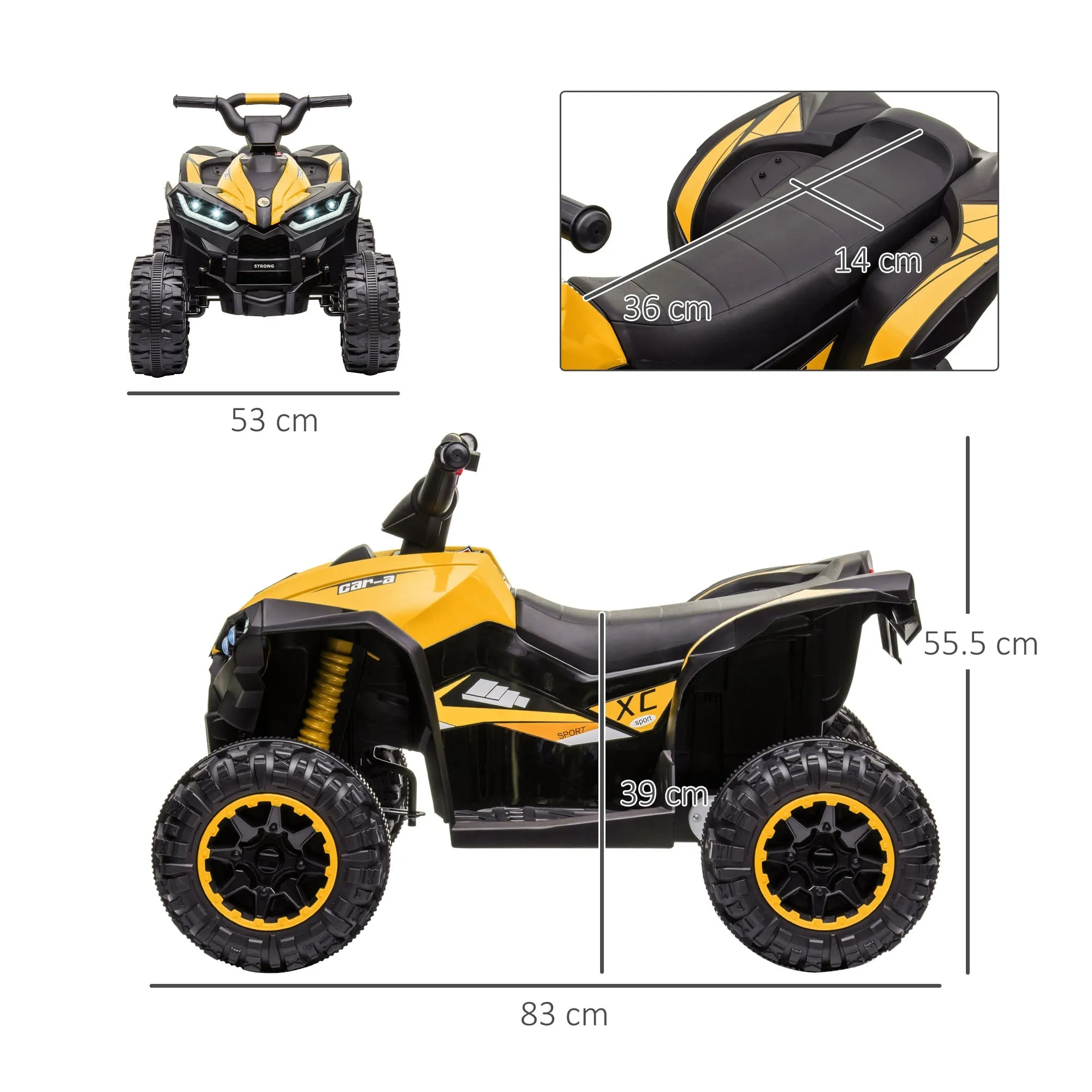 12V Electric Quad Bike for Kids, 2 Speeds, Wide Wheels with Suspension and LED Headlights, Ages 3-5 Years, Yellow - Image 3