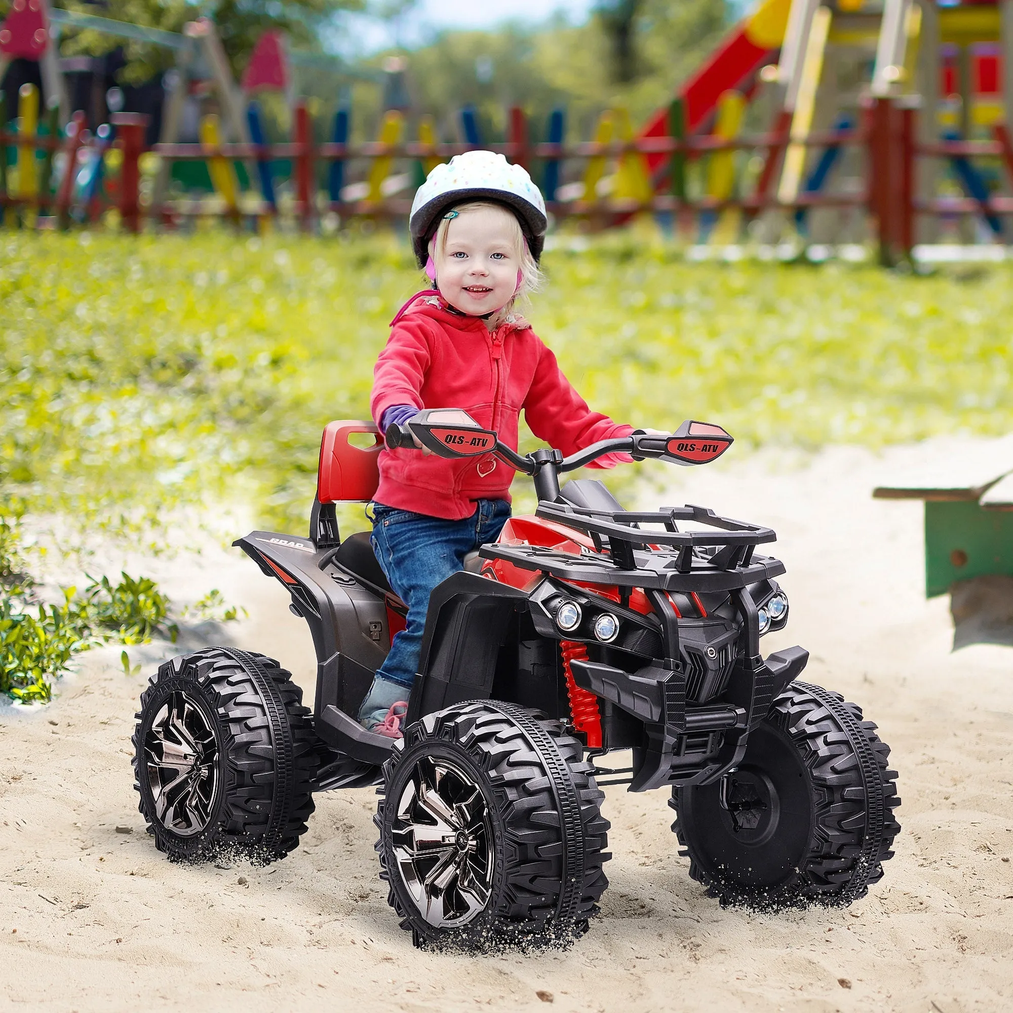 Quad for 12V electric children with working headlights and pedal, rechargeable battery, age 3-5 years, 100x65x73cm - black/red - Image 2