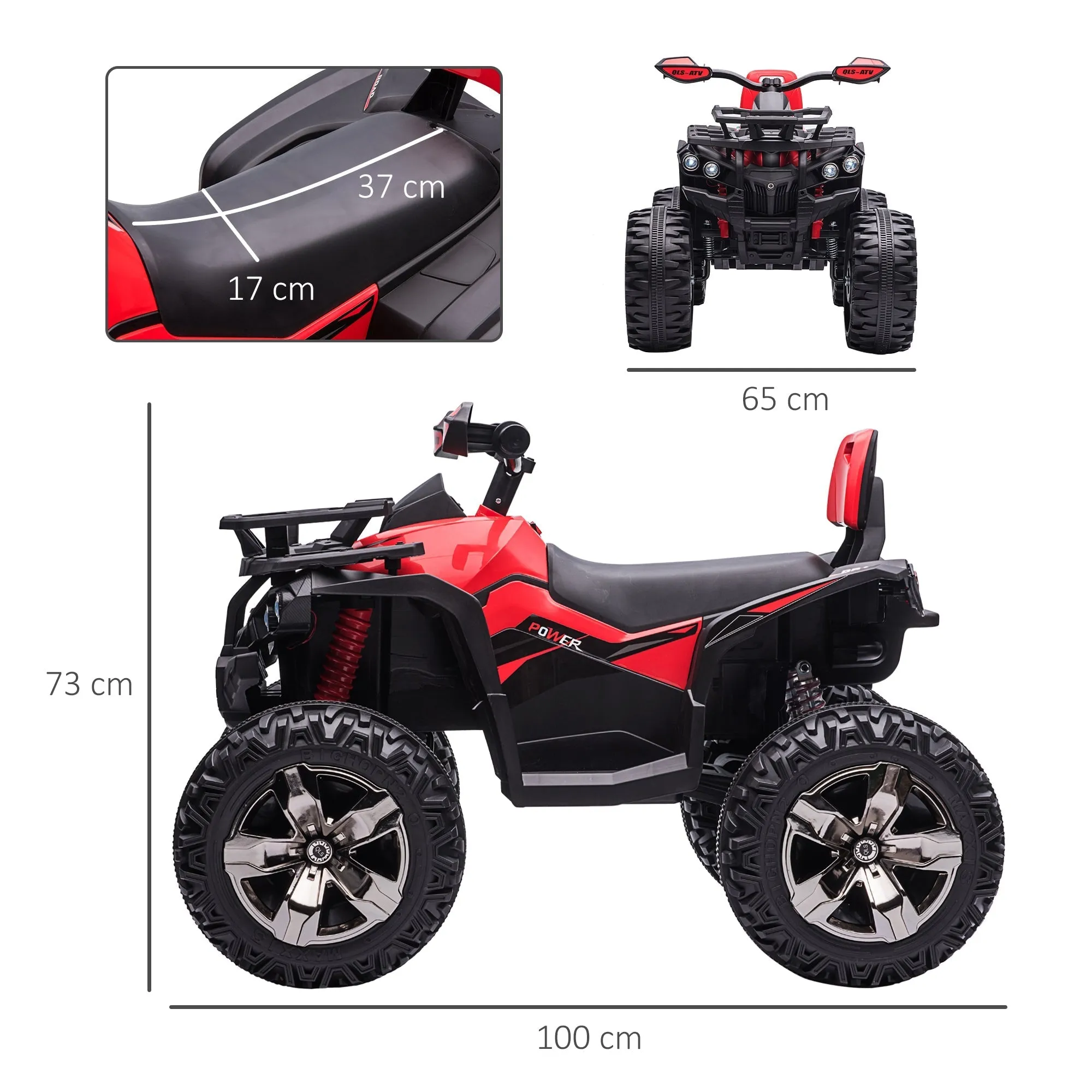 Quad for 12V electric children with working headlights and pedal, rechargeable battery, age 3-5 years, 100x65x73cm - black/red - Image 3