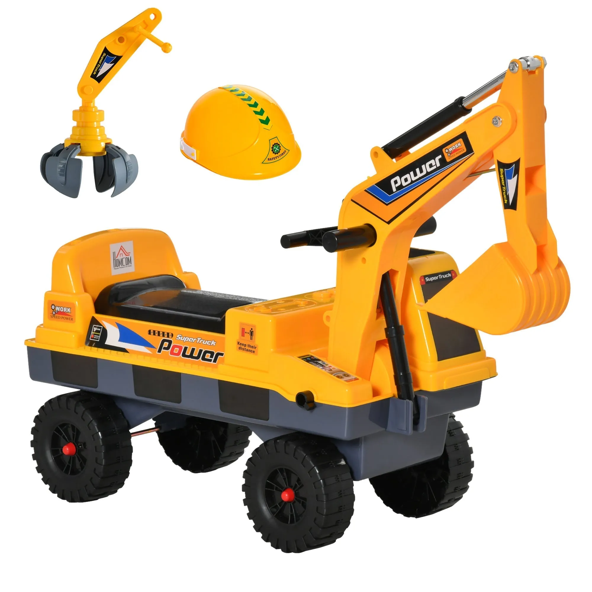 Ruspa toy 2 in 1 with excavator and bordering, hidden compartment, game rideable children 2-3 years, 90x28x58cm, yellow