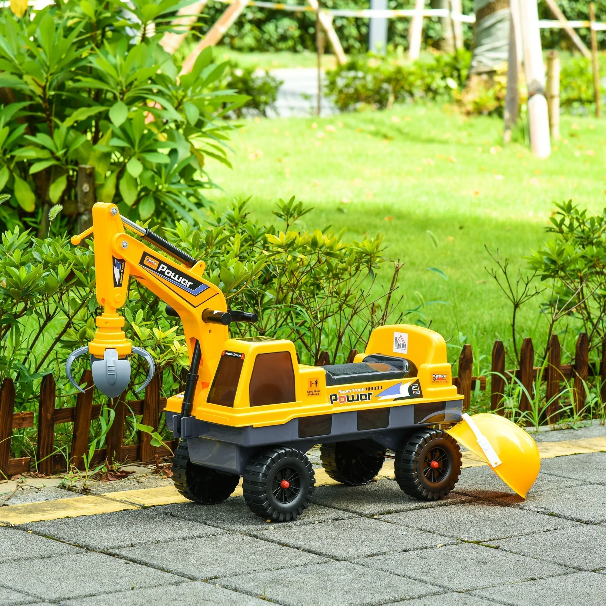 Ruspa toy 2 in 1 with excavator and bordering, hidden compartment, game rideable children 2-3 years, 90x28x58cm, yellow - Image 2