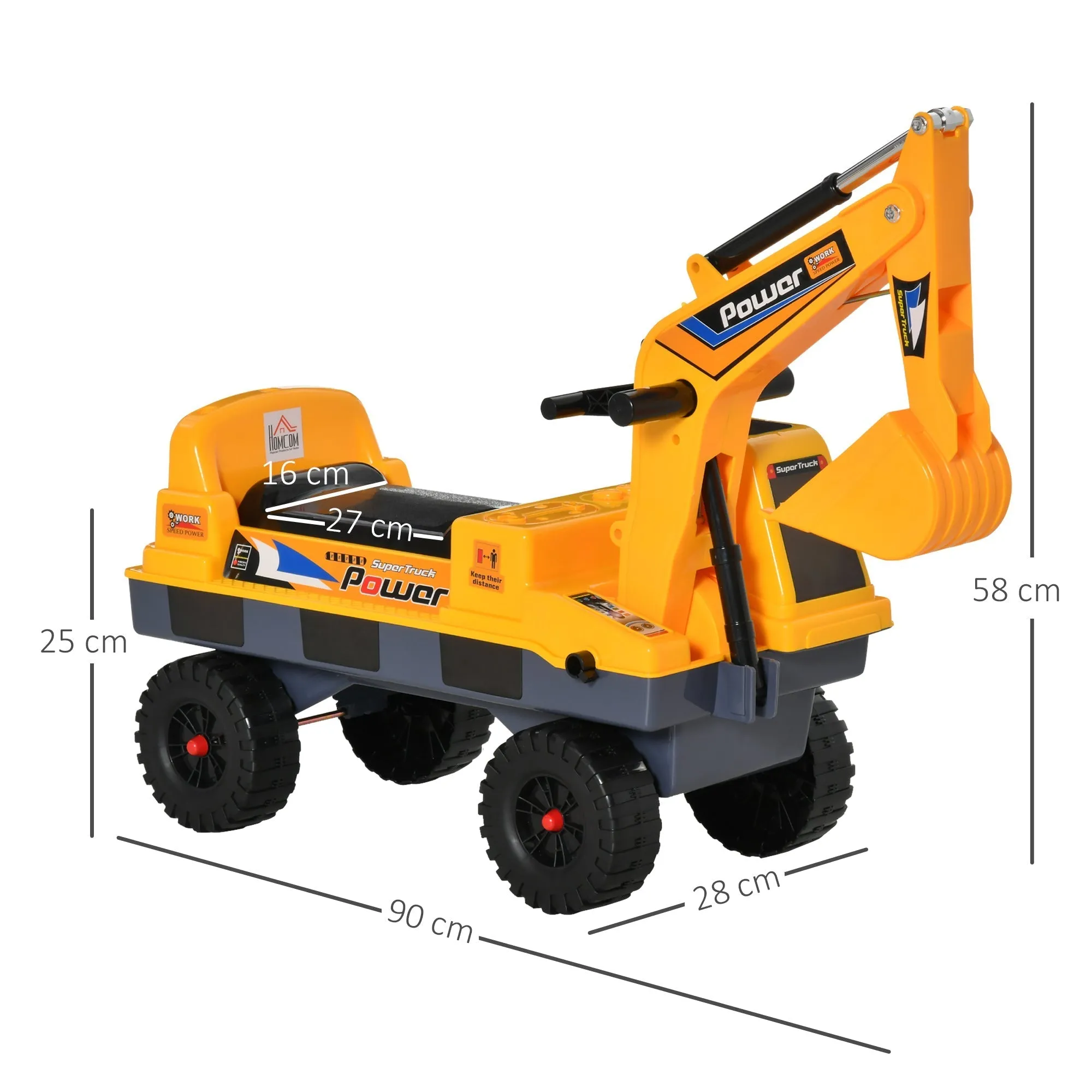 Ruspa toy 2 in 1 with excavator and bordering, hidden compartment, game rideable children 2-3 years, 90x28x58cm, yellow - Image 3