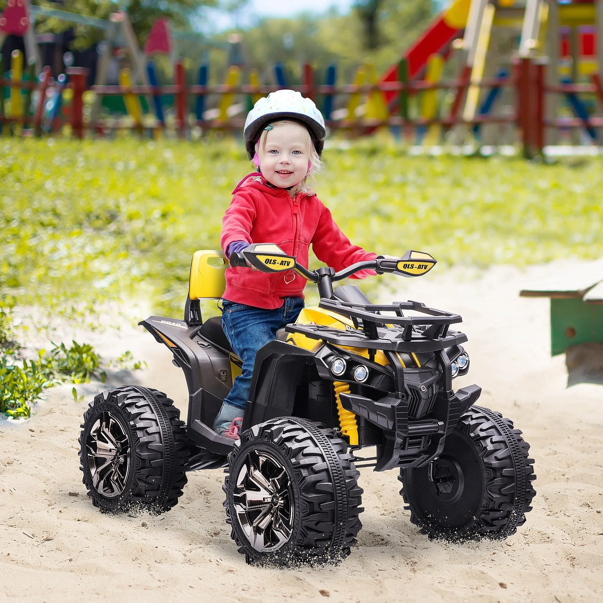 Quad for 12V electric children with headlights and rechargeable battery, age 3-5 years, 100x65x73cm, yellow - Image 2