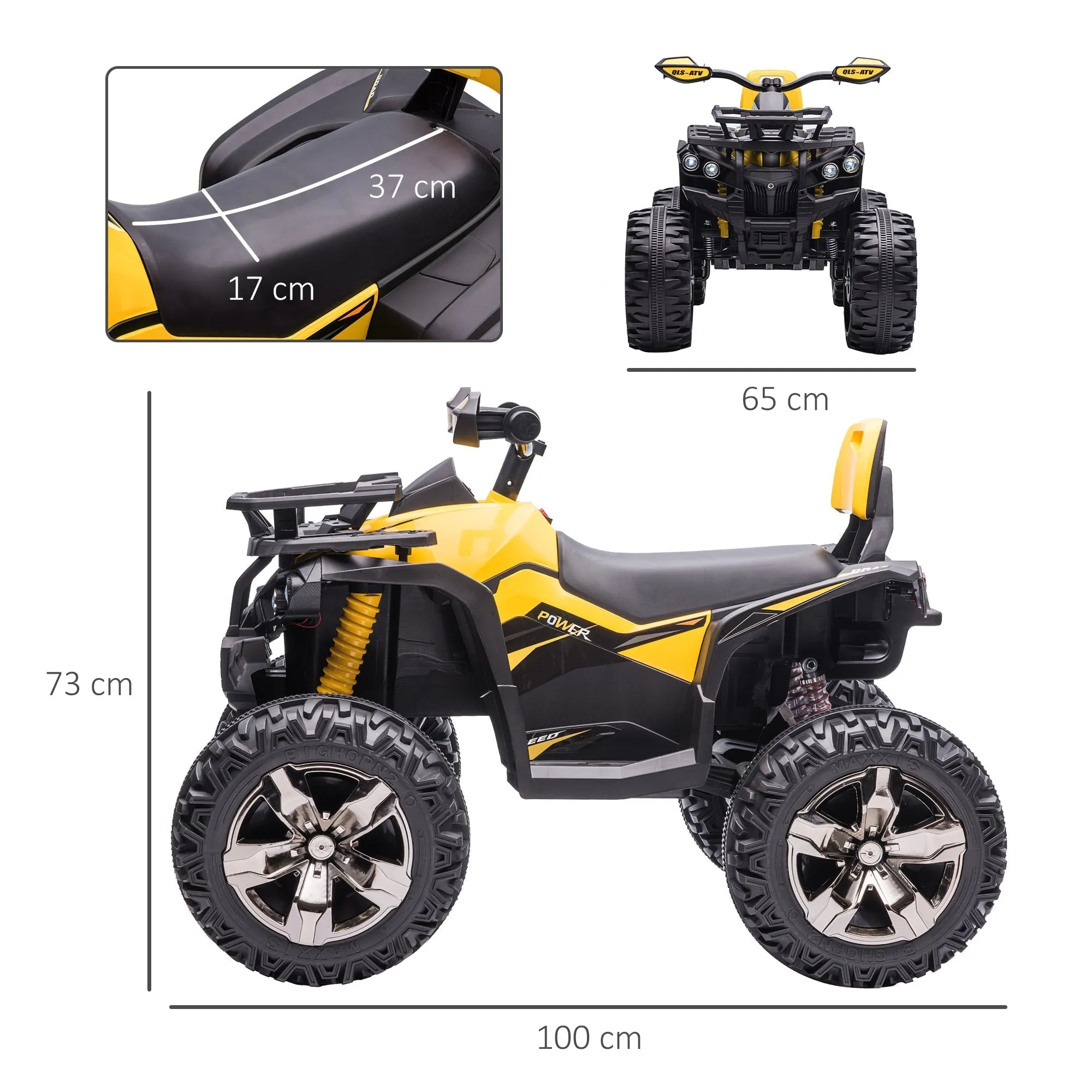 Quad for 12V electric children with headlights and rechargeable battery, age 3-5 years, 100x65x73cm, yellow - Image 3