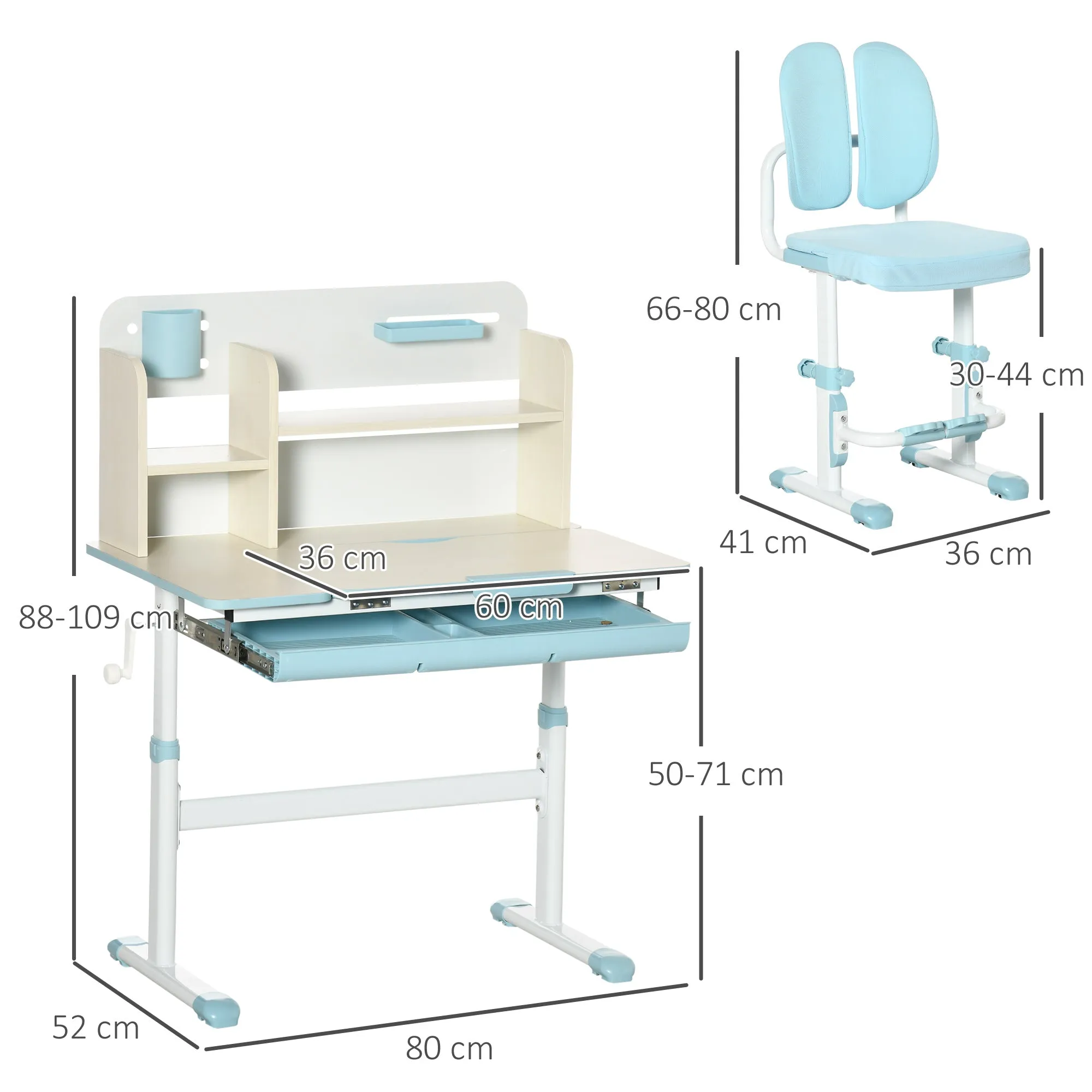 School Desk with Chair for Children 3-12 Years, Adjustable Height and Tiltable Top, Blue - Image 3