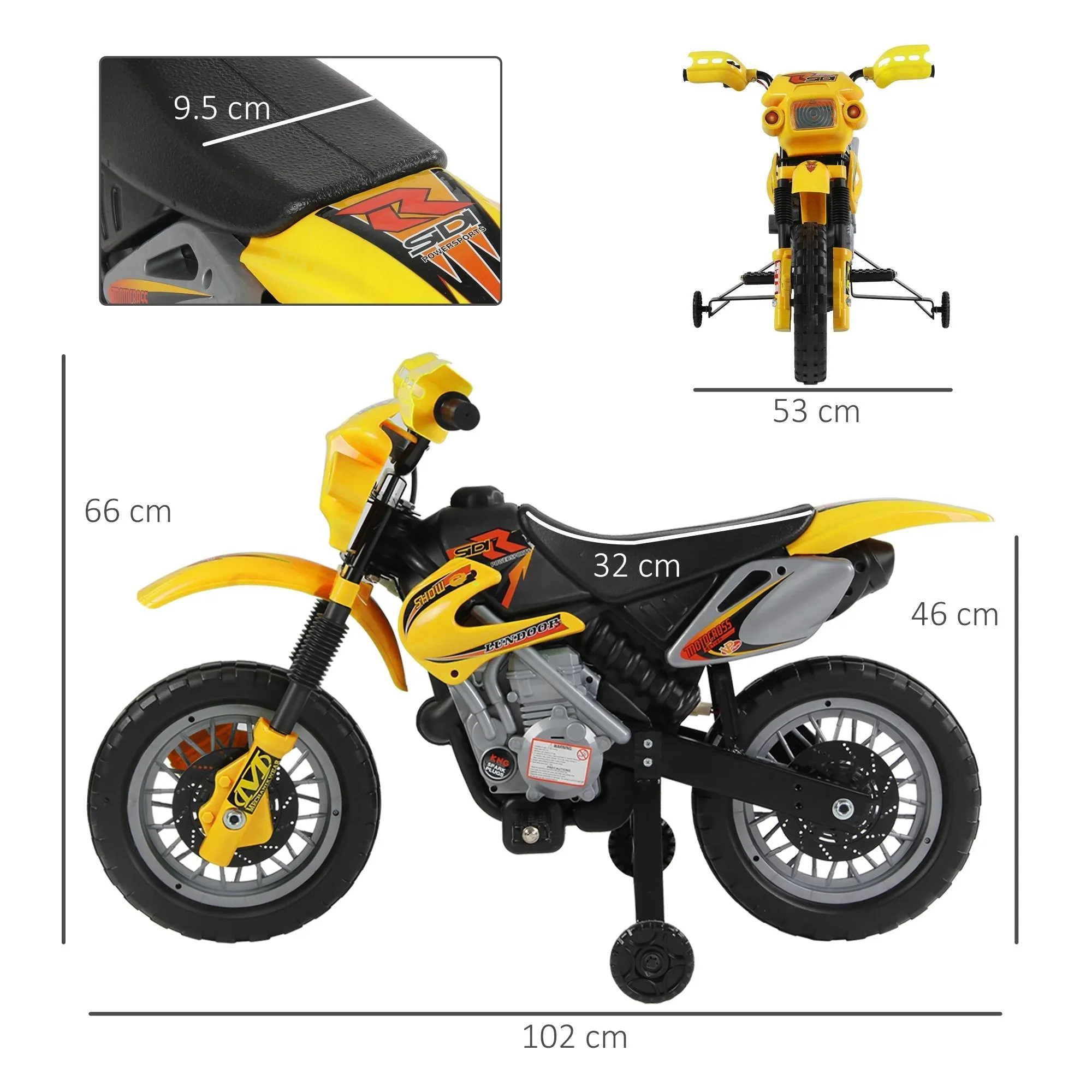 Moto Electric Cross with yellow wheel for children 3 years and more, 6v speed 6v 2.5km/h battery, 102 x 53 x 66cm - Image 3