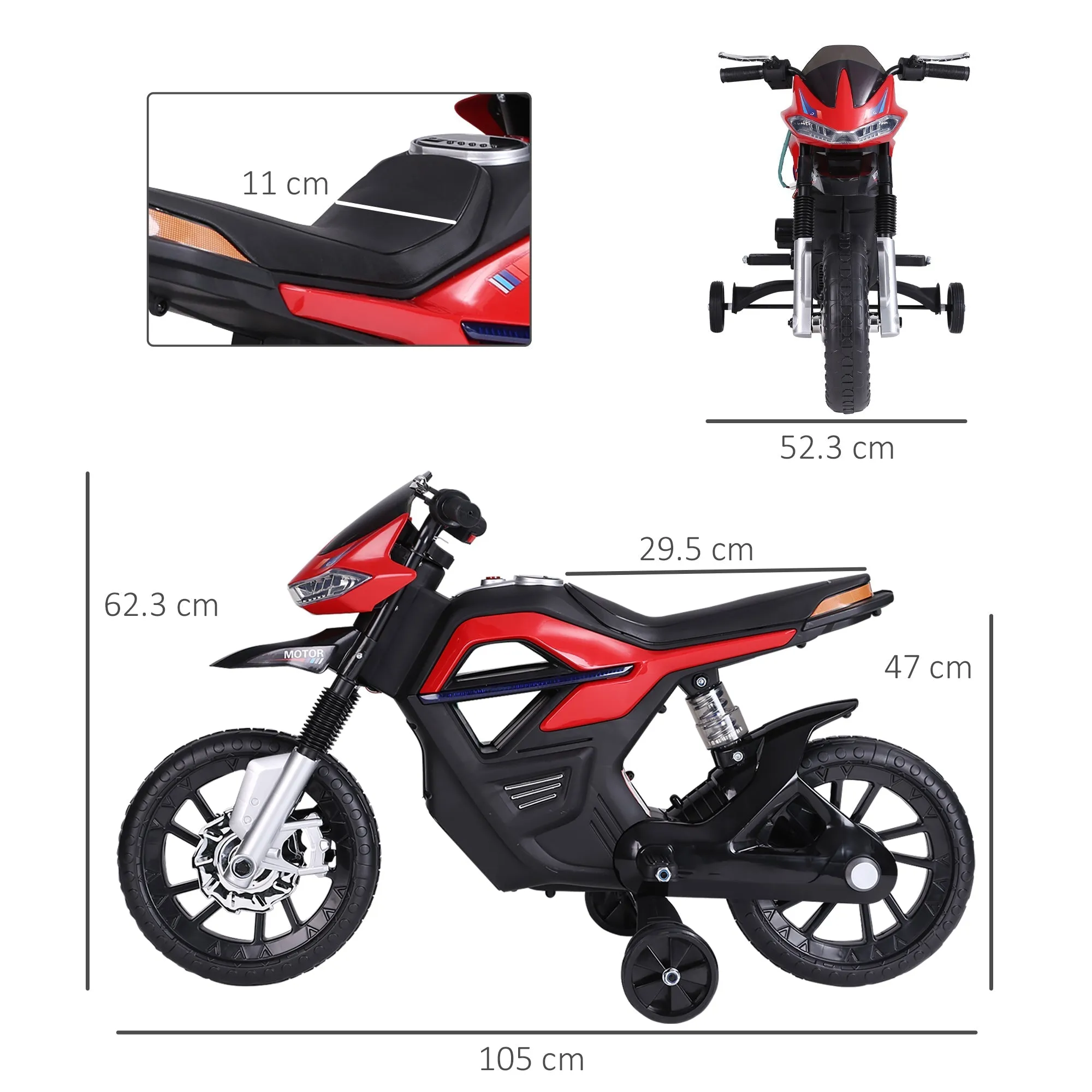 Motorcycle Cross for children, realistic and safe electric motor with headlights and red and black music - Image 3