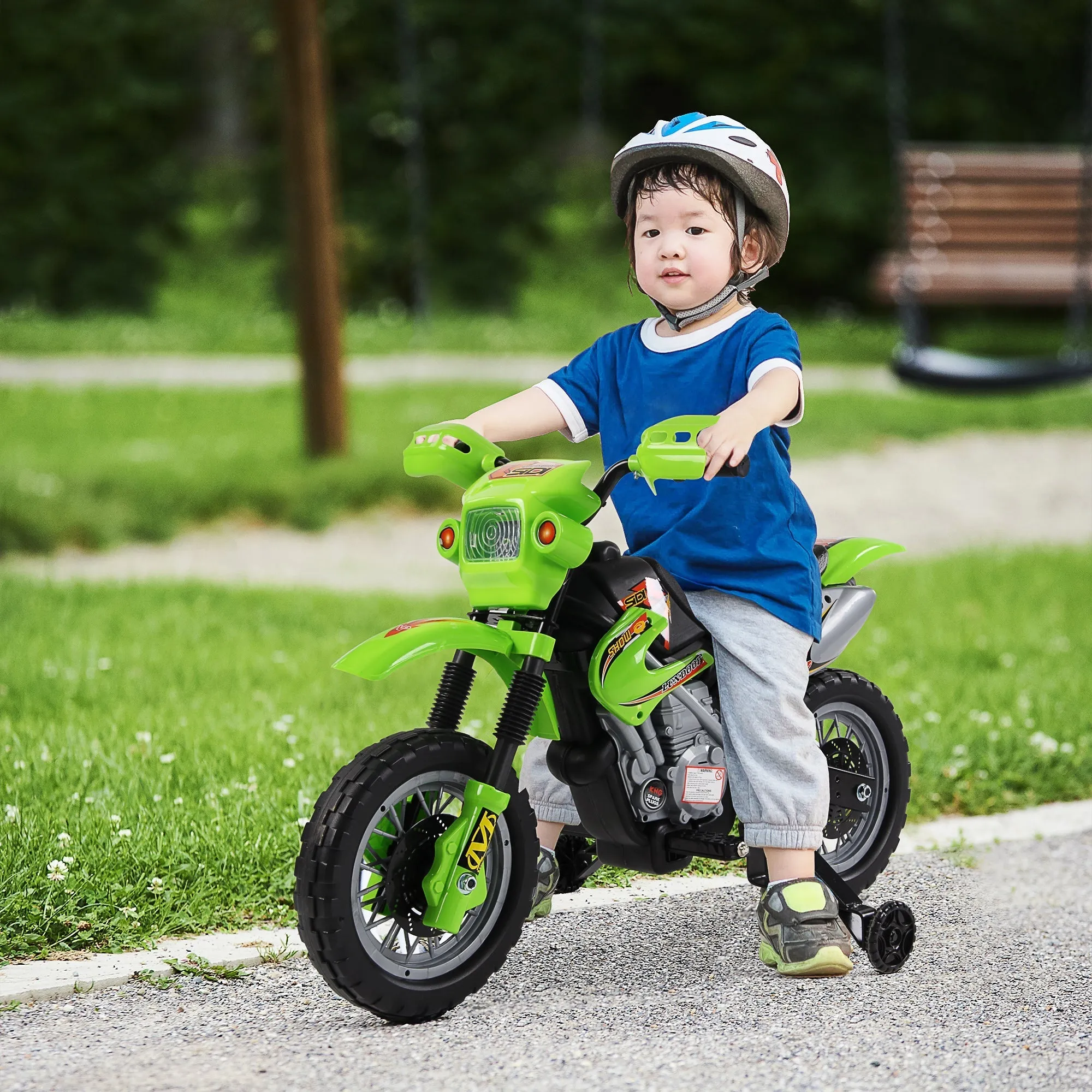Moto Electric Cross with green wheels for children 3 years and more, 6v speed 6v 2.5km/h battery, 102 x 53 x 66cm - Image 2