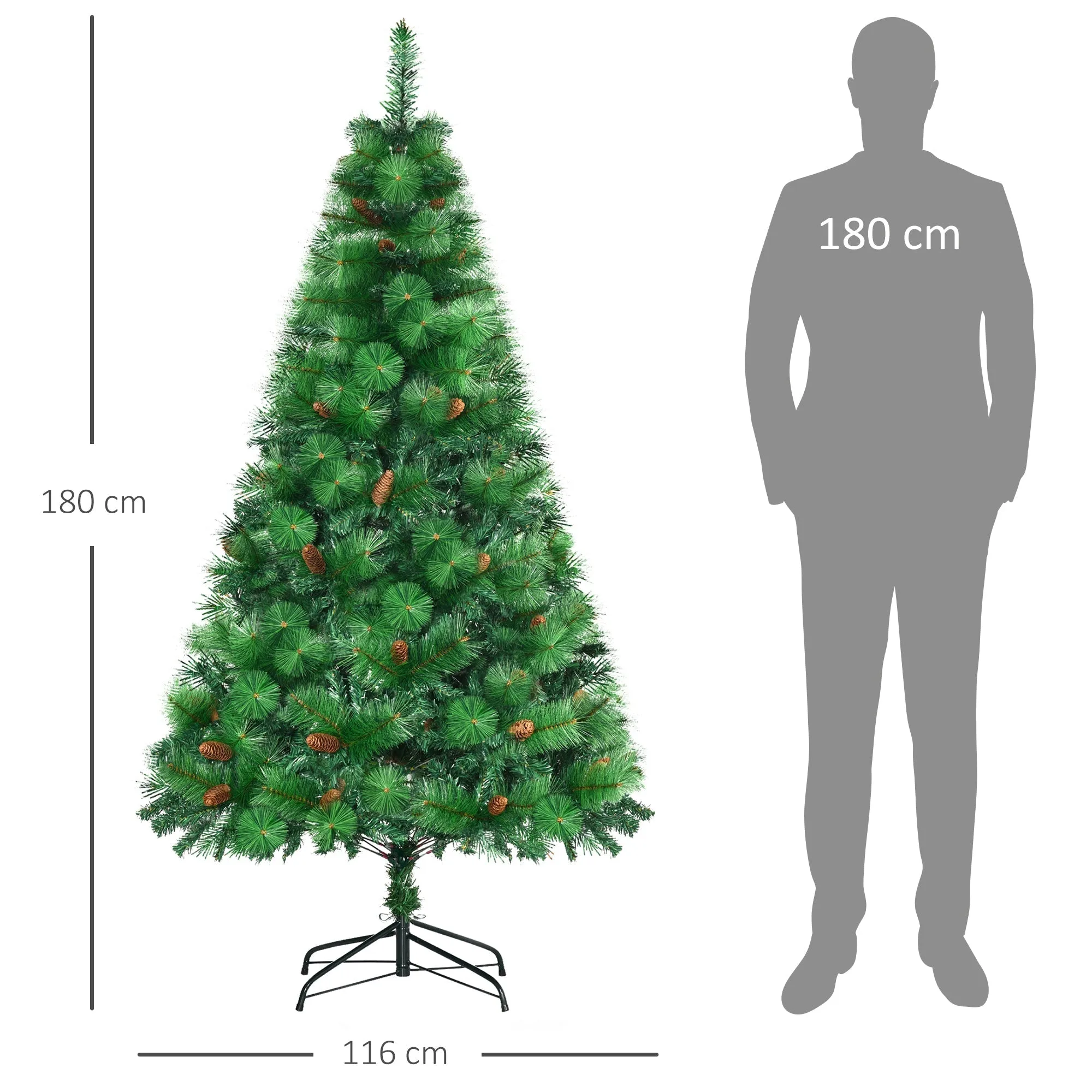 Fireproof Indoor Decorated Christmas Tree with 782 Branches and Metal Base, Φ116x180 cm, Green - Image 3