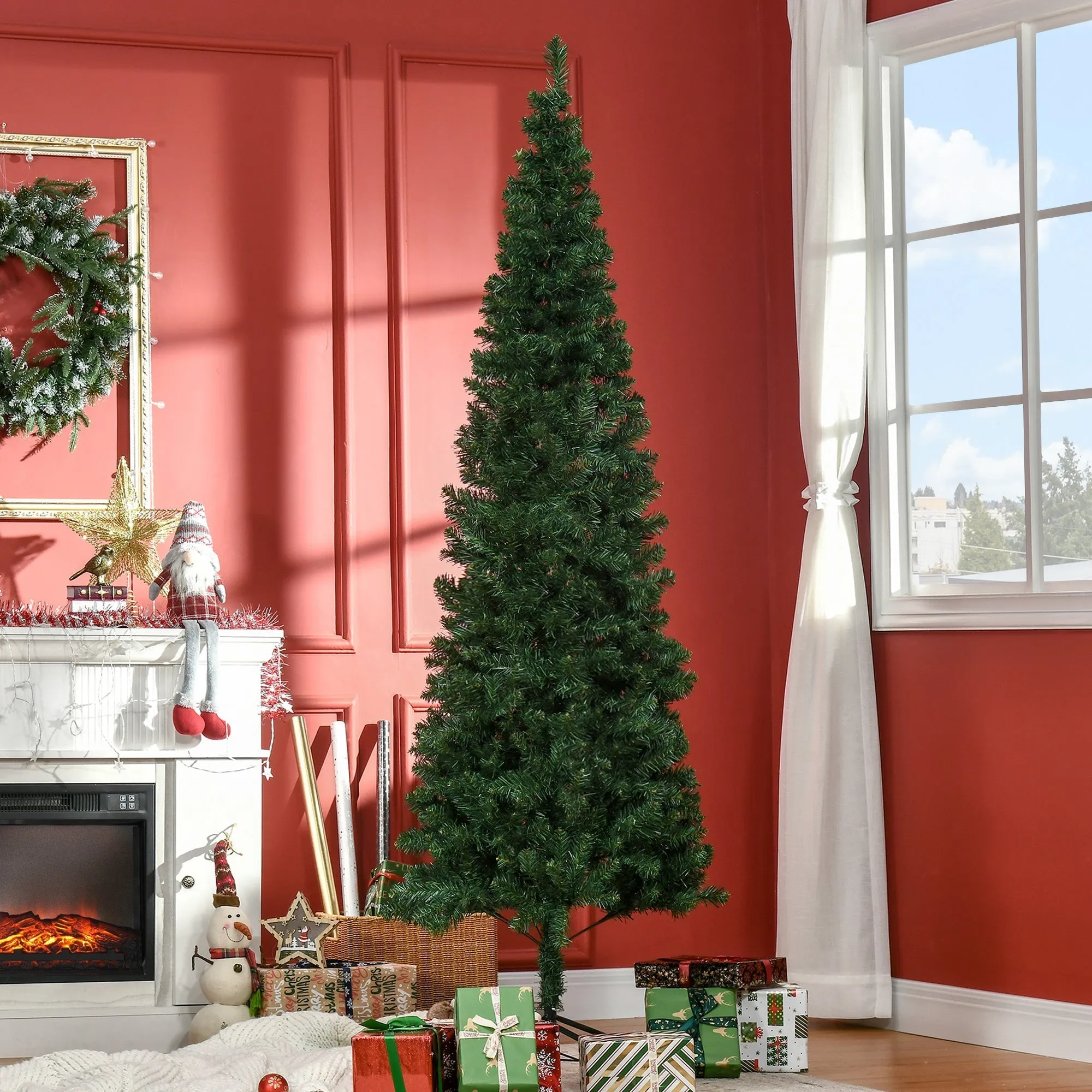 CHRISTMAS TREE - 210cm Slim Artificial Christmas Tree with 631 Branches Metal Stand - Image 2