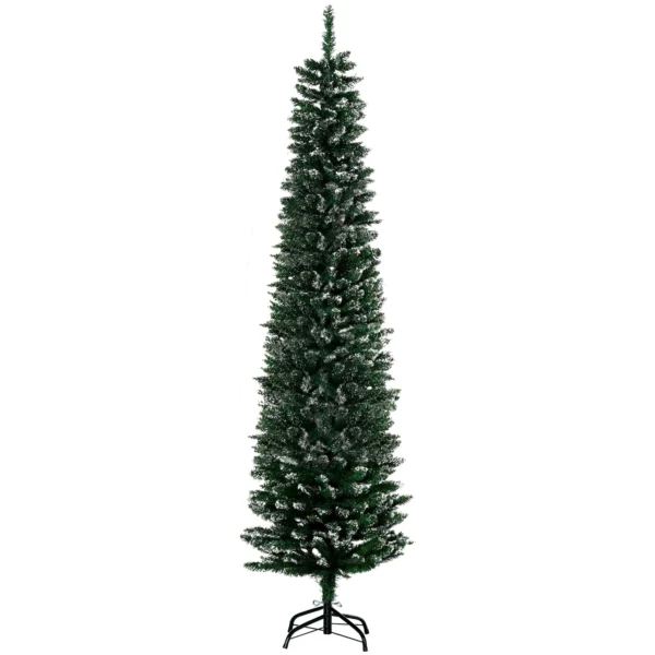 CHRISTMAS TREE - Tall and Narrow Artificial Snowy Christmas Tree with 570 Branches, Removable and Foldable Base, Φ53x190cm, Green