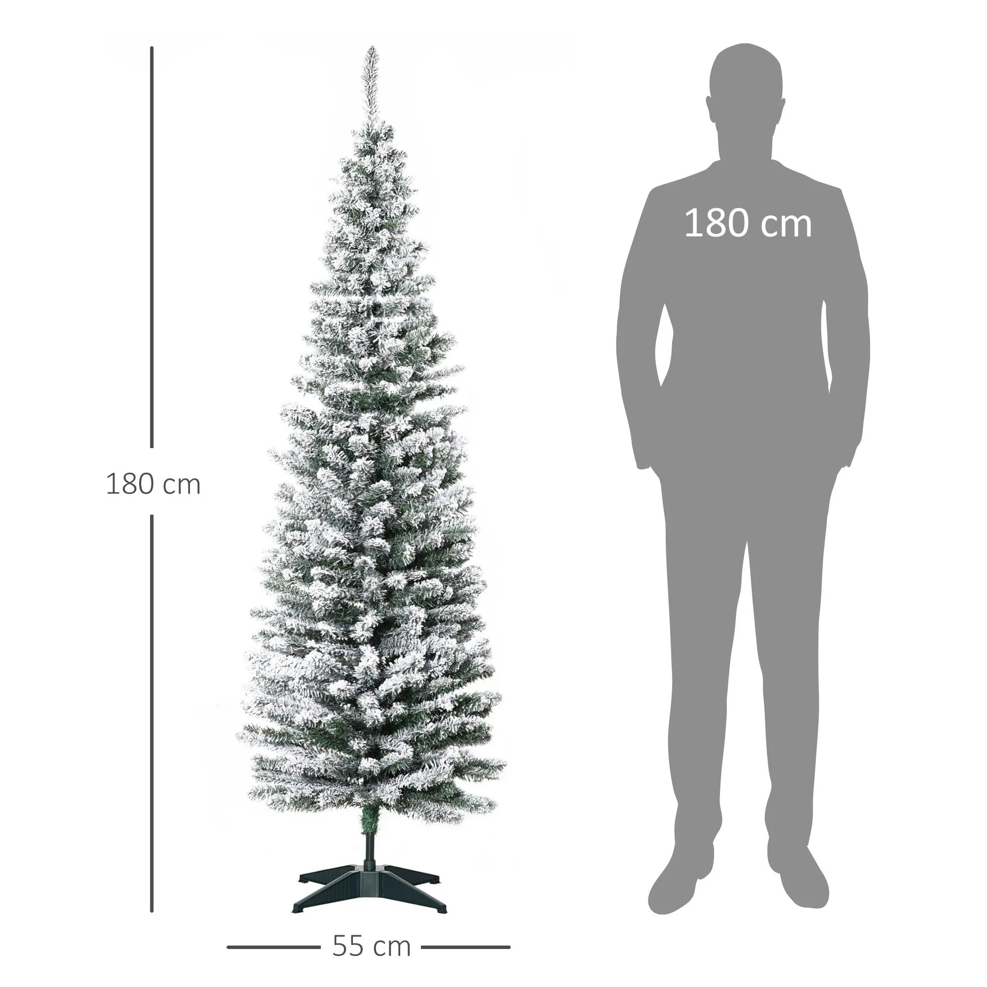 CHRISTMAS TREE - 180cm Artificial Snowy Christmas Tree with 390 Branches, Removable Base Christmas Decorations - Image 3