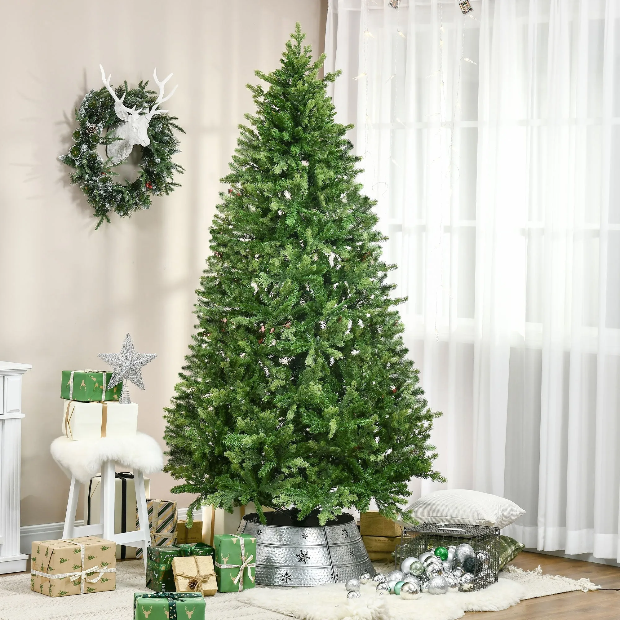 CHRISTMAS TREE - Artificial Fireproof Christmas Tree for Indoors with 2056 Branches and Metal Base, Ø124x228 cm, Green - Image 2